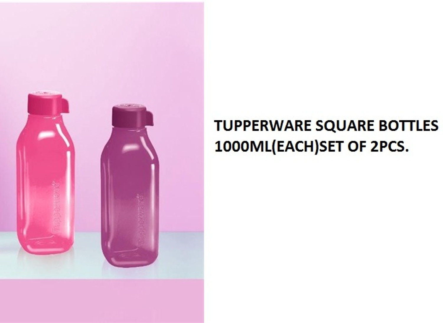 Image of TUPPERWARE SQUARE 1000 ml Plastic Bottle (Pack of 2, Pink, Purple)