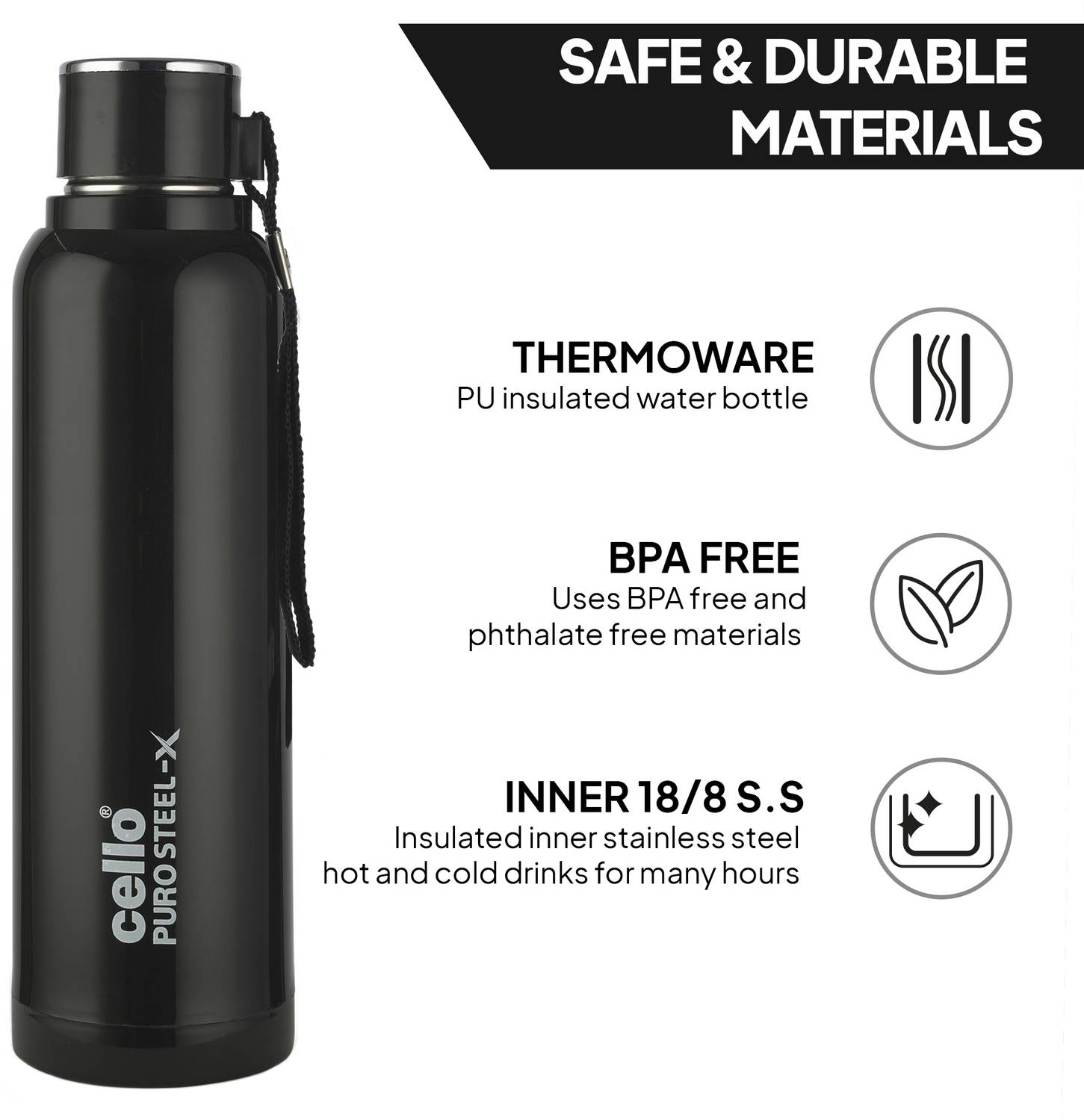 cello PURO STEEL X BENZ 900 650 ml Steel Bottle Pack of 1 - Image 3