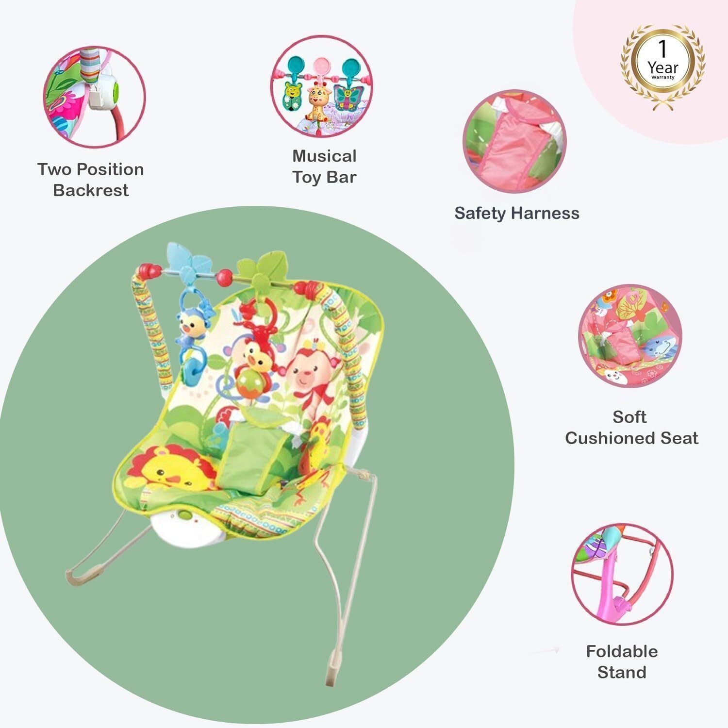 Image of Safe-o-kid Bouncer Cum Rocker with Battery,Safety Harness,Toy Bar,Music and Multi-Recliner Bouncer