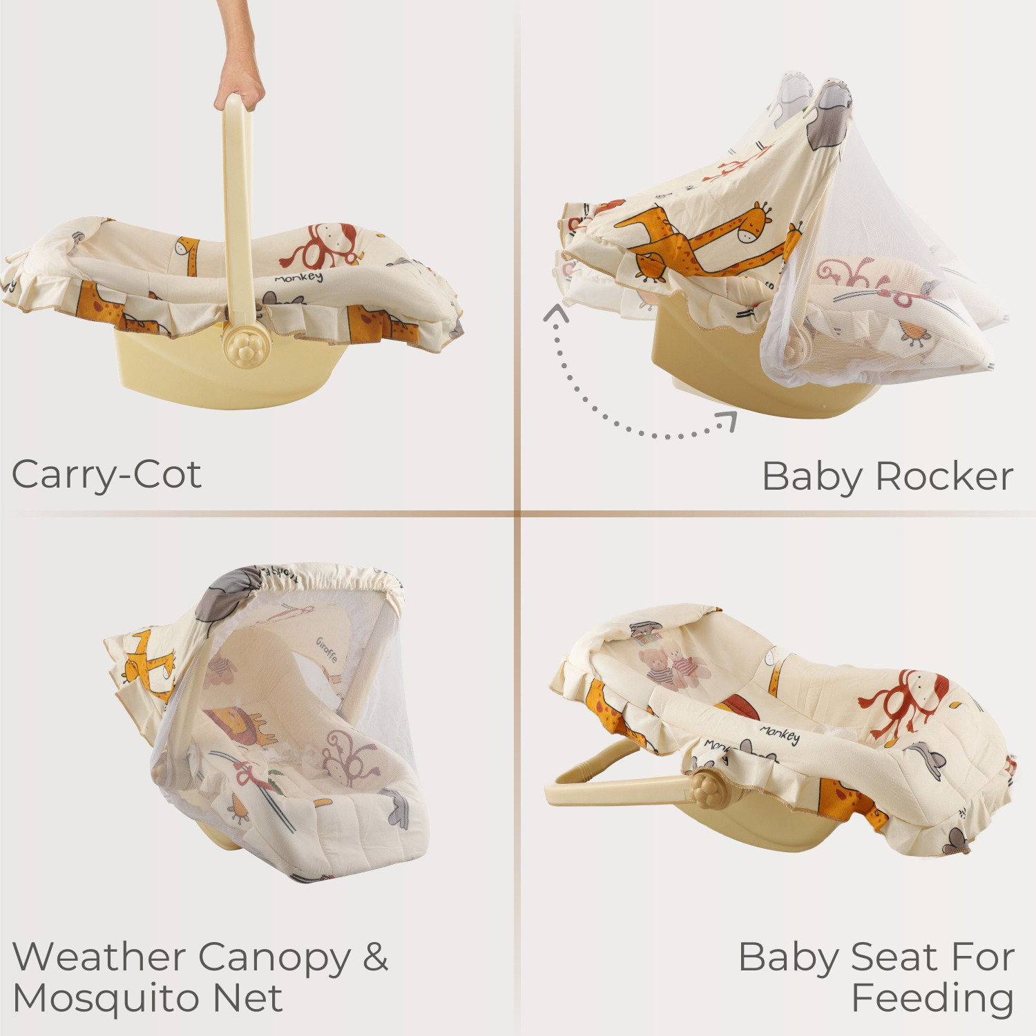 Image of mama luv mee 5 in 1 DLX Baby Carry Cot & Rocking Chair | Adjustable Handle | Safety Belt | Rocker
