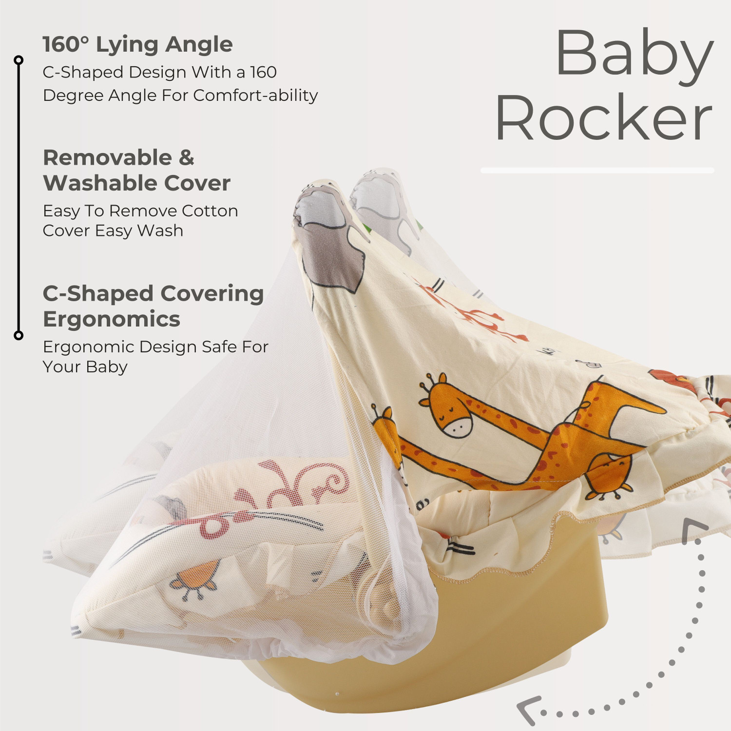 Image of mama luv mee 5 in 1 DLX Baby Carry Cot & Rocking Chair | Adjustable Handle | Safety Belt | Rocker