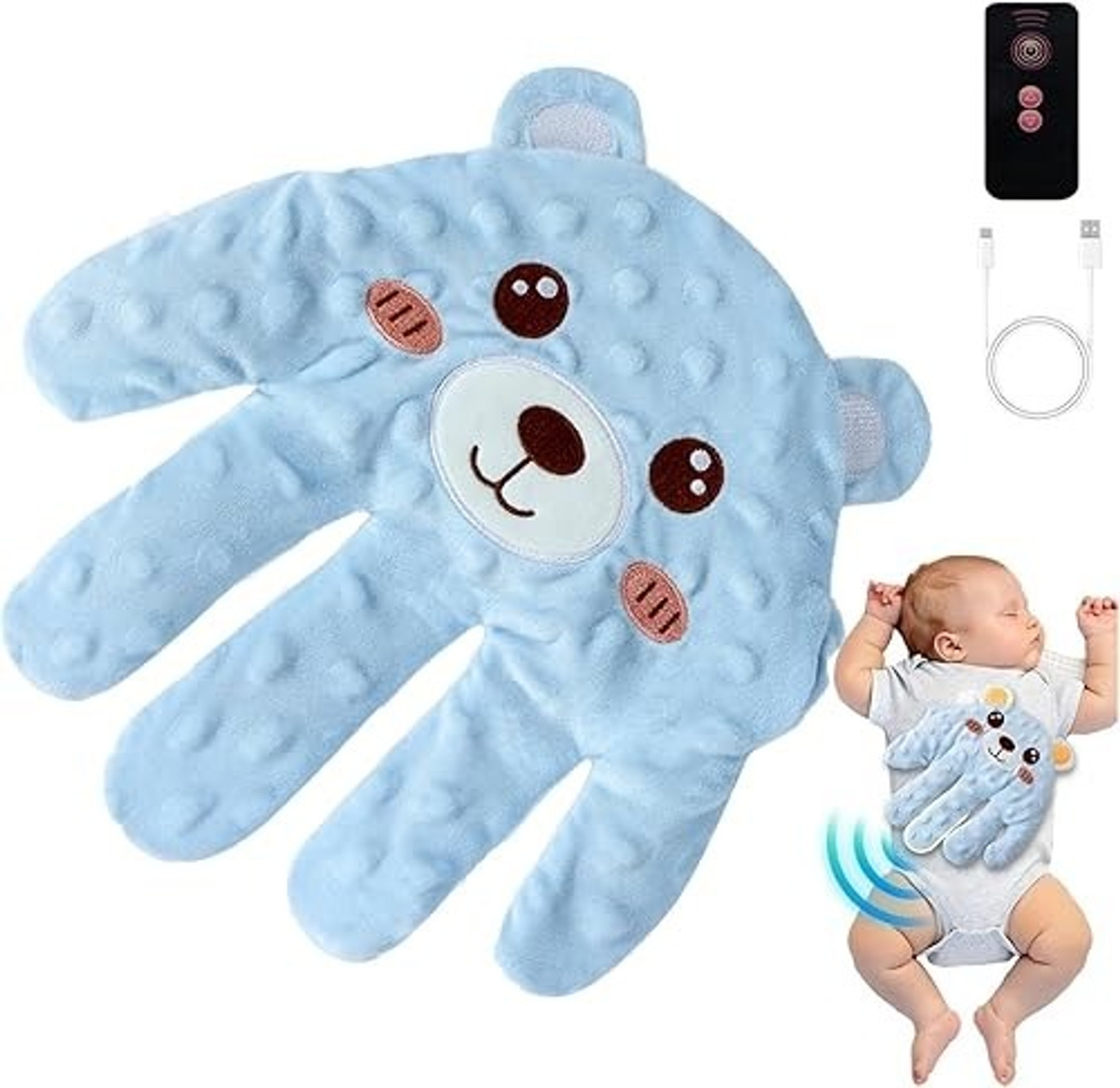 Image of TAARAMA Automatic Patting Baby Soothing Palm Pillow with Remote Control Calming Toy - 25 cm