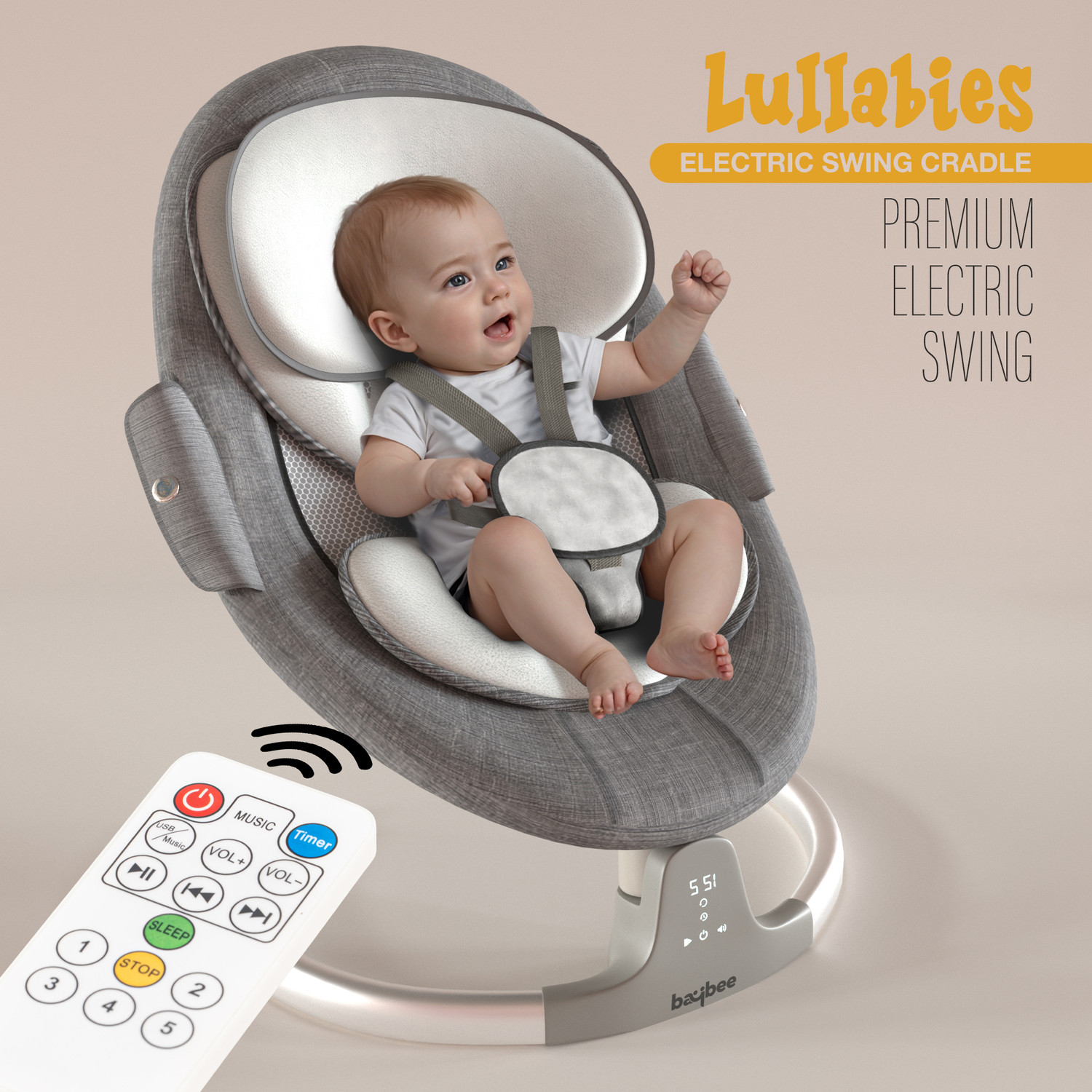 Image of baybee Premium Automatic Electric Baby Swing Cradle with Adjustable Swing Speed, Remote Bouncer
