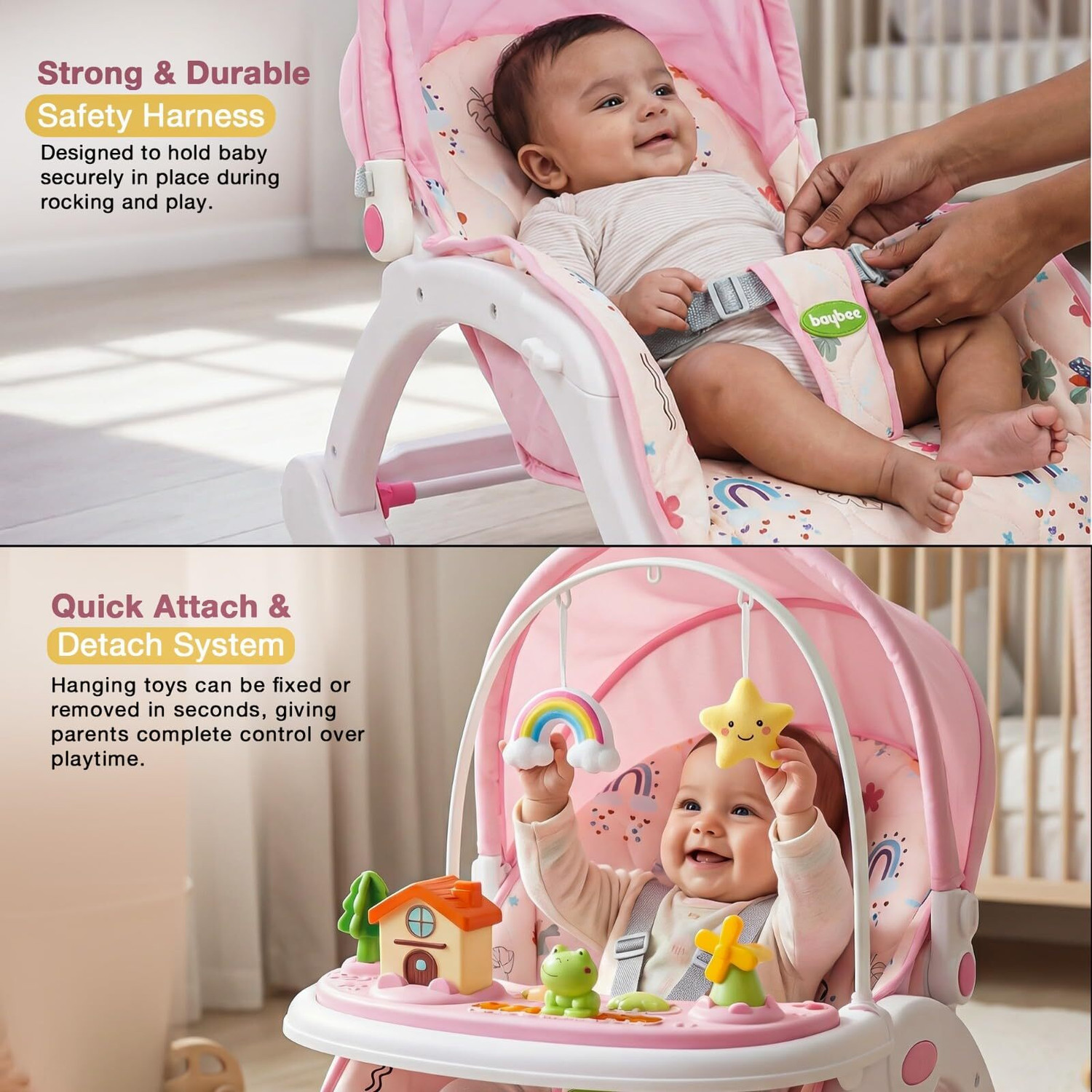 Image of baybee 3 in 1 Baby Rocker & Feeding Chair | Baby Rocker for 0 to 3 Years Bouncer