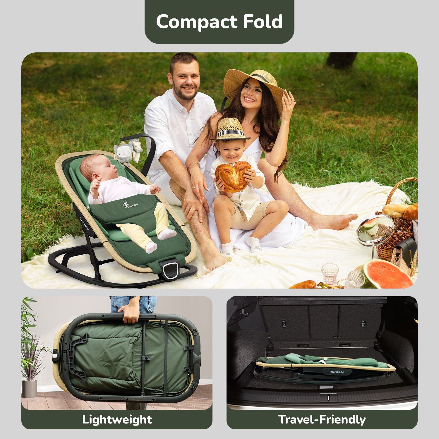 Image of R for Rabbit Rock N Nap Bliss Rocker for Babies with 3 Point Safety Harness and Light Weight Rocker and Bouncer