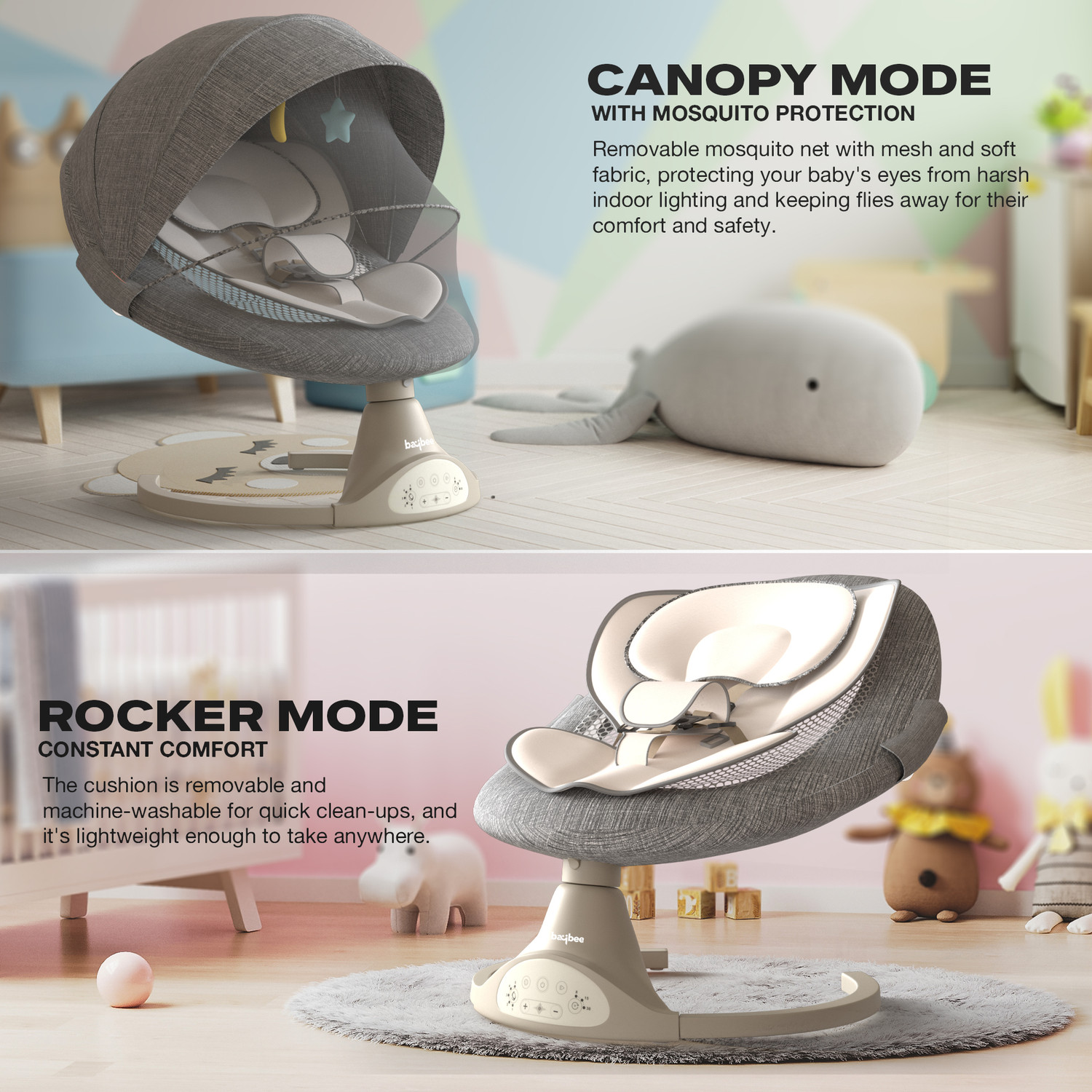 Image of baybee Premium Automatic Electric Baby Swing Cradle with Adjustable Speed Bouncer