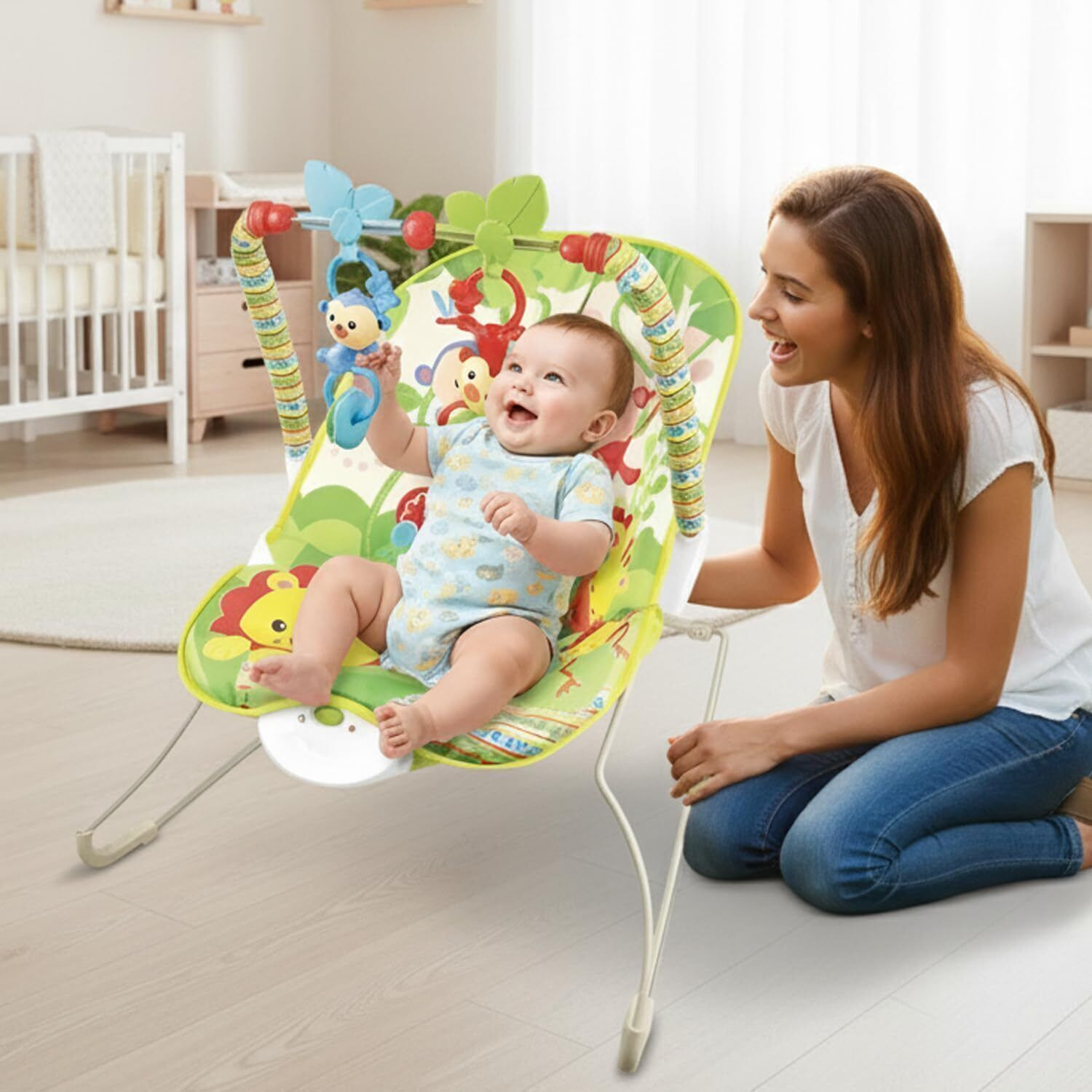 Image of Safe-o-kid Bouncer Cum Rocker with Battery,Safety Harness,Toy Bar,Music and Multi-Recliner Bouncer