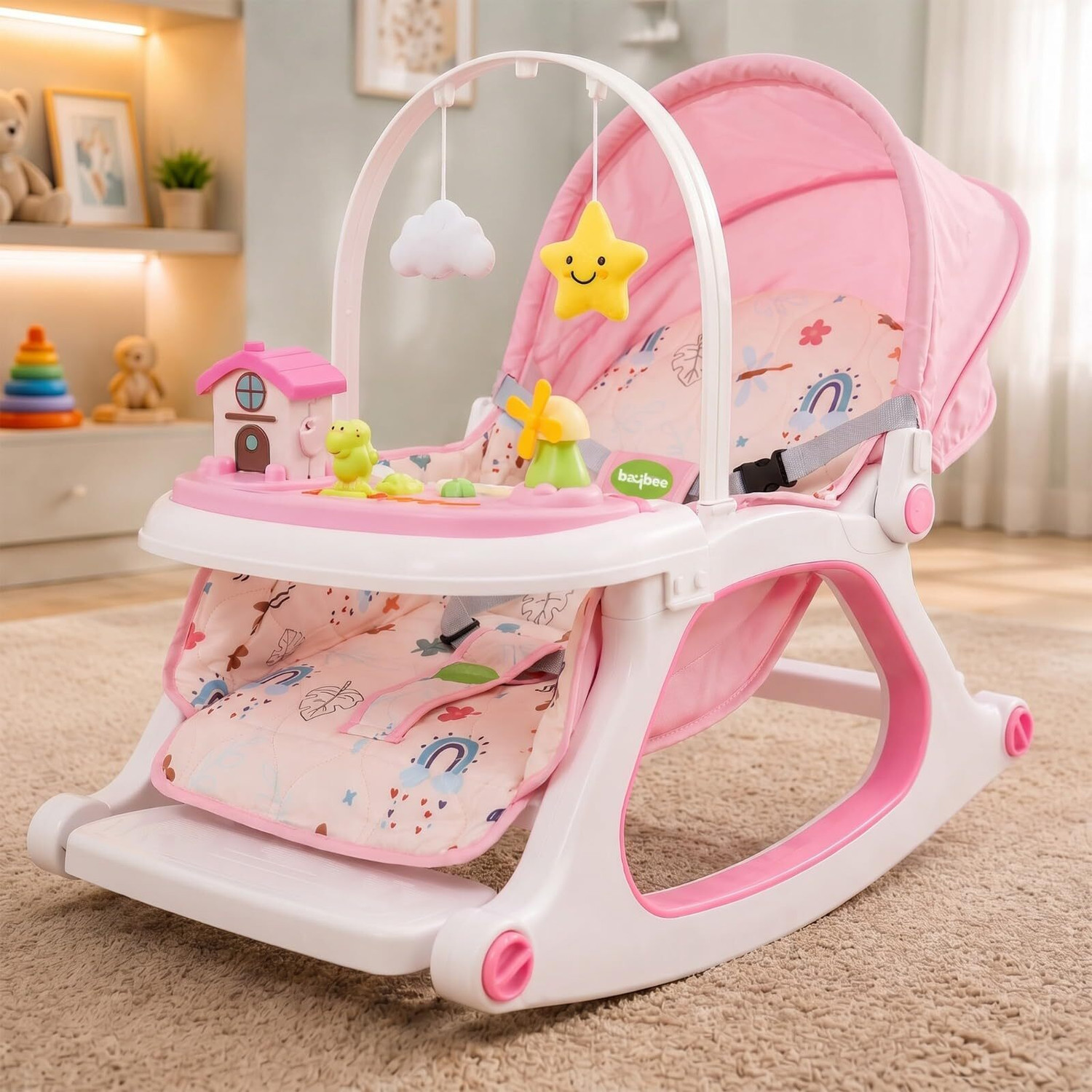 Image of baybee 3 in 1 Baby Rocker & Feeding Chair | Baby Rocker for 0 to 3 Years Bouncer