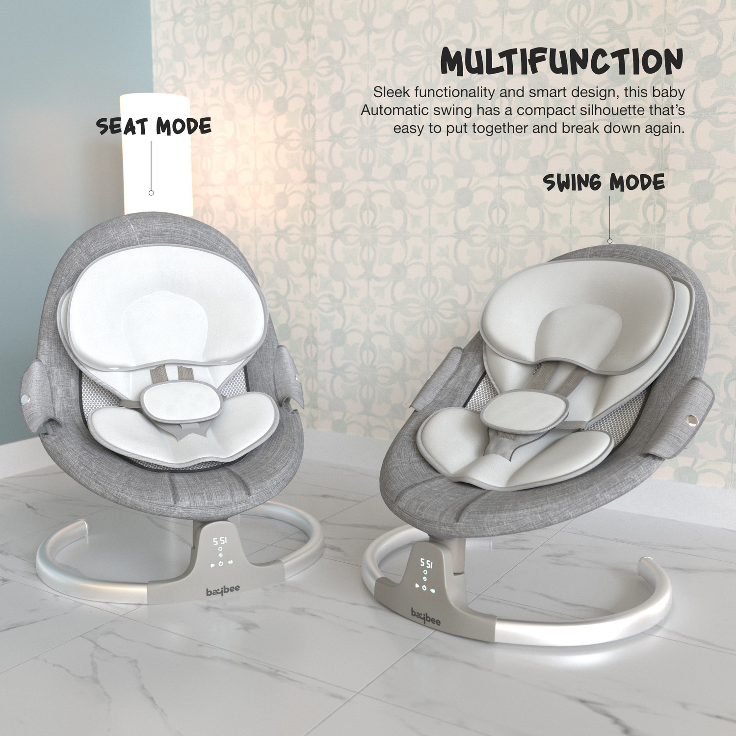 Image of baybee Premium Automatic Electric Baby Swing Cradle with Adjustable Swing Speed, Remote Bouncer