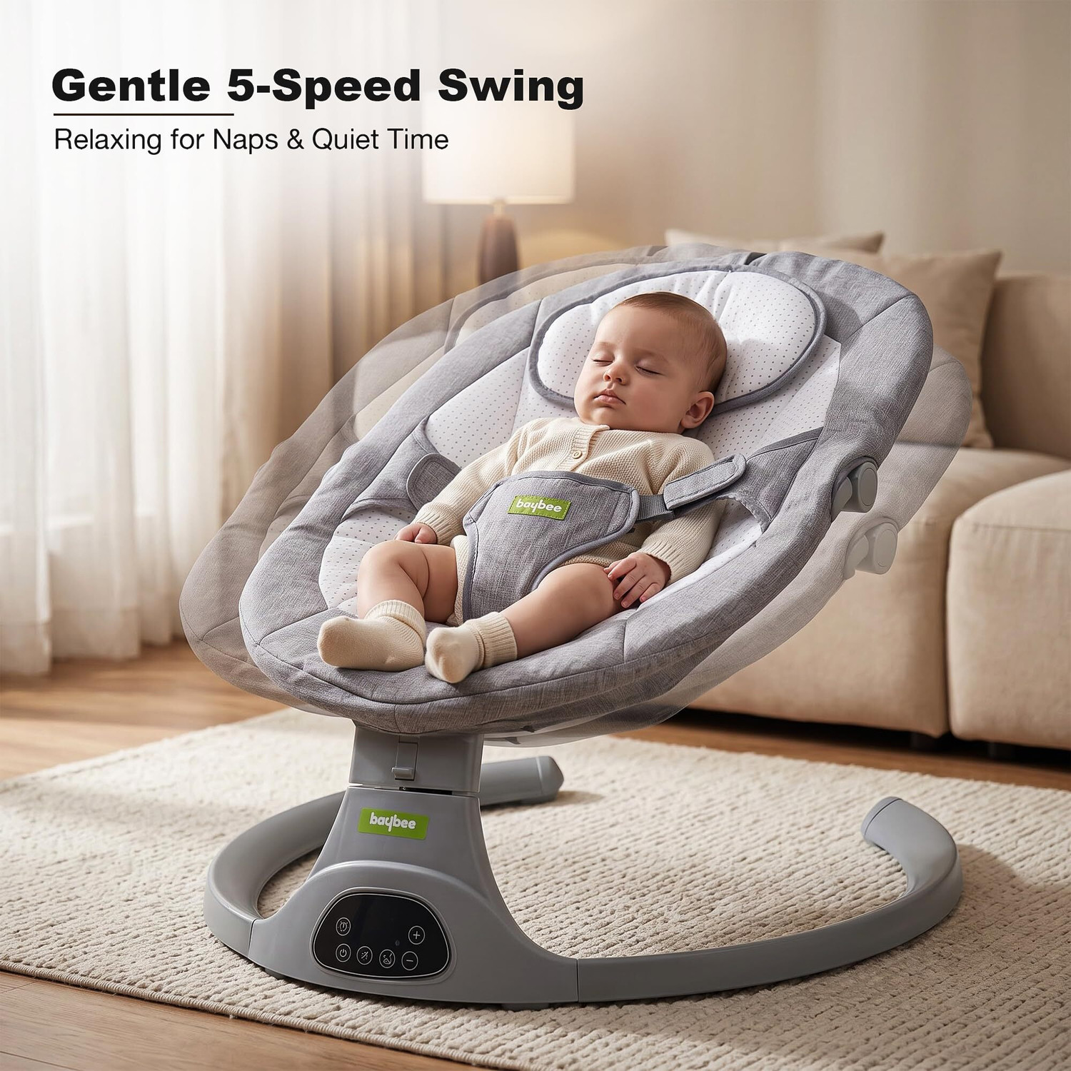 Image of baybee Electric Baby Swing Cradle | 5-Speed Automatic Swing with Music & Bluetooth Bouncer (Grey)