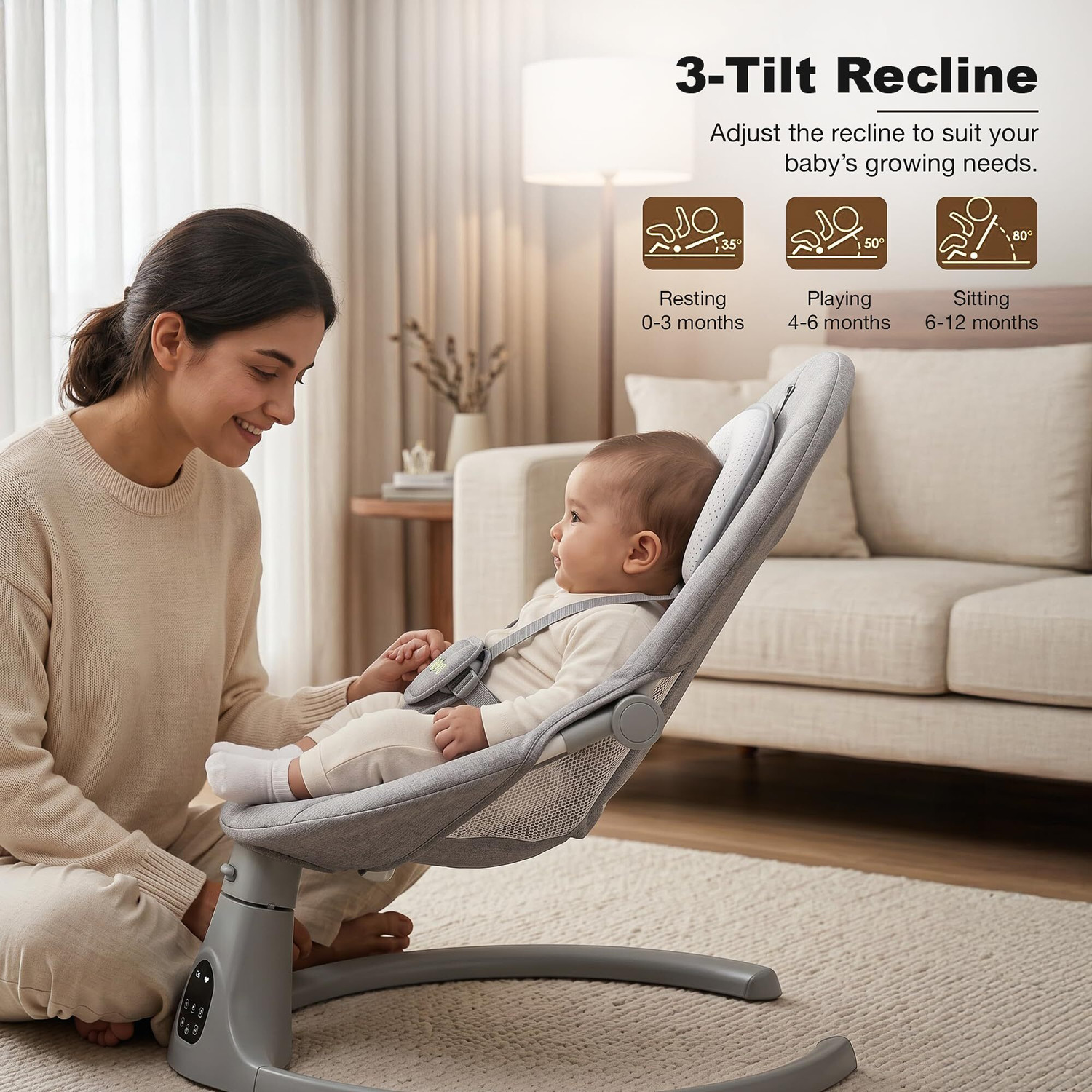 Image of baybee Electric Baby Swing Cradle | 5-Speed Automatic Swing with Music & Bluetooth Bouncer (Grey)