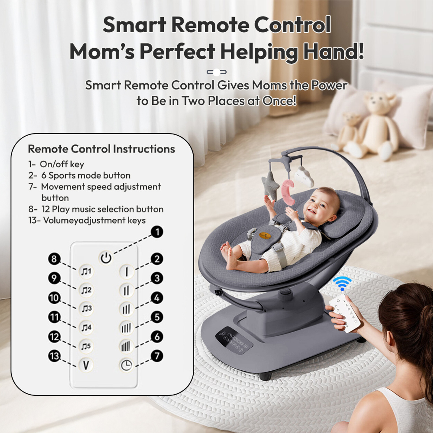 Image of StarAndDaisy Baby Electric Rocker & Bouncer, 5 Speeds, Auto Swing & Remote Control Rocker and Bouncer