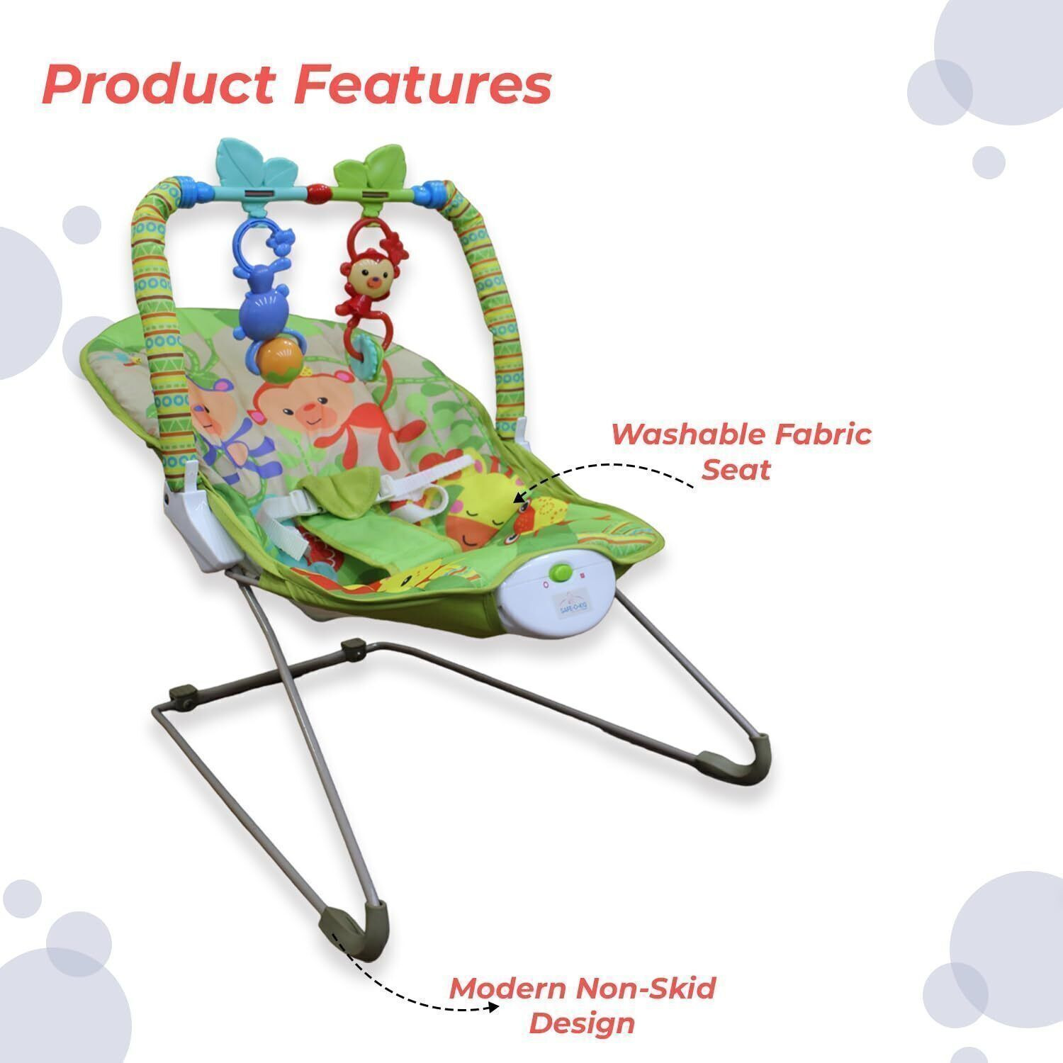Image of Safe-o-kid Bouncer Cum Rocker with Battery,Safety Harness,Toy Bar,Music and Multi-Recliner Bouncer