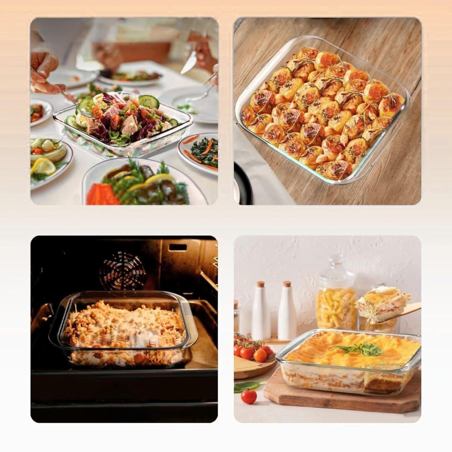 Image of TDMM Glass Serving Bowl Borosilicate Glass Square Baking Dish 1100 ML Microwave Oven Safe (Pack of 1, Clear)