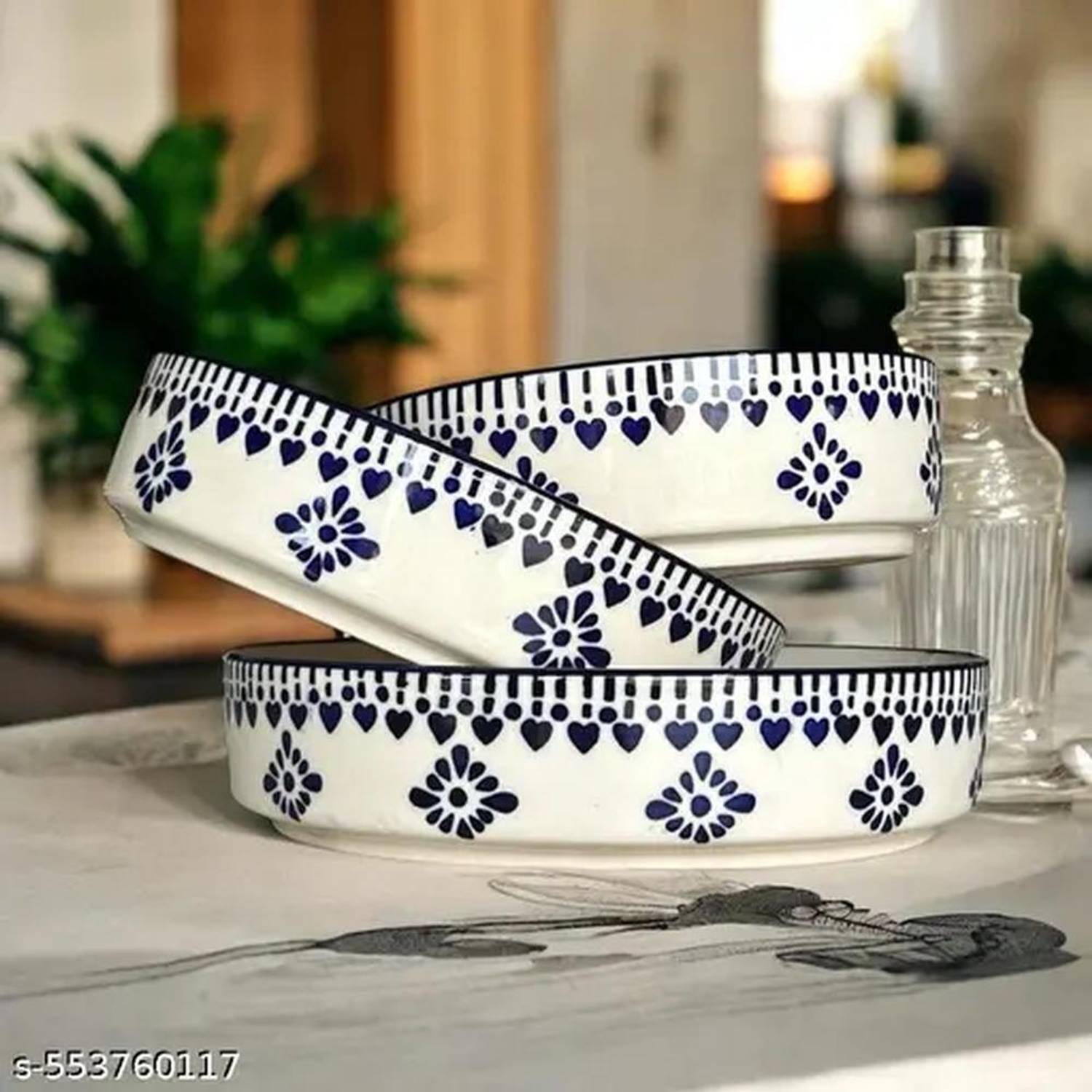 MAYAINDUSTRIES Ceramic Salad Bowl Handmade Serving Bowls Set of 3 | Stylish Flat Deep Plates for Salad, Snacks