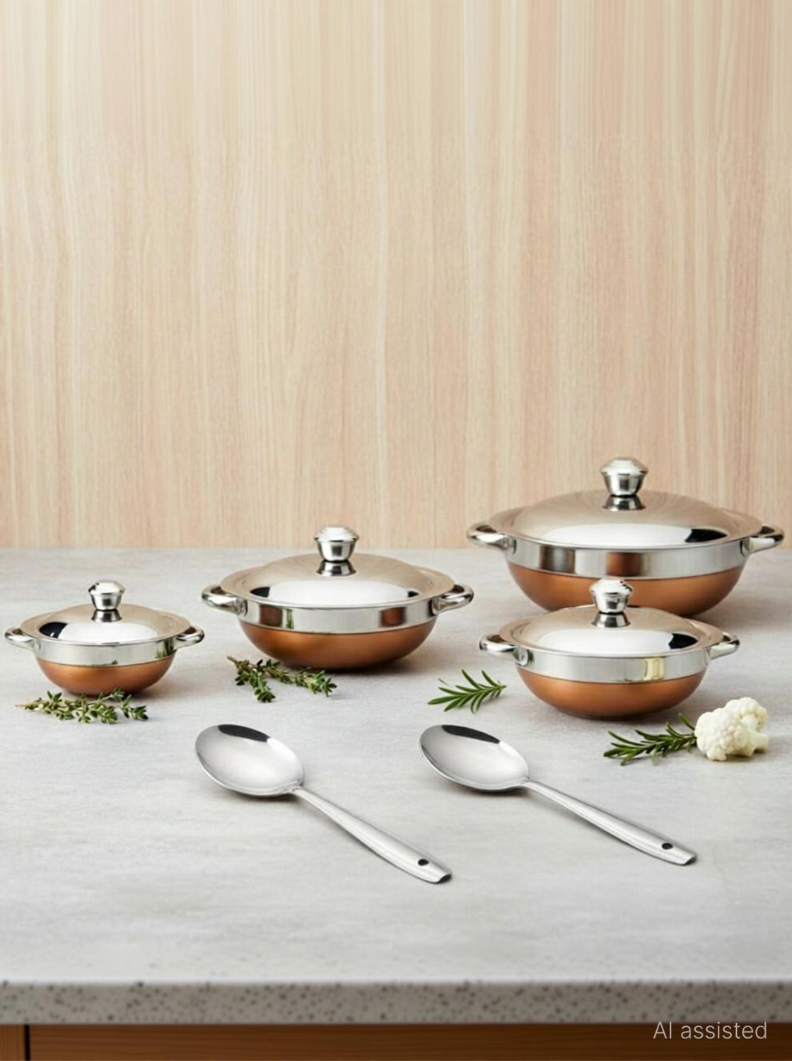 Image of LAZYwindow Stainless Steel Serving Bowl Set (4 Bowls with Lids, 2 Spoons) | Durable & Lightweight