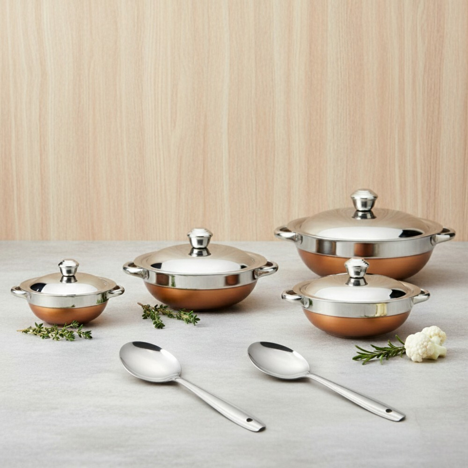 Image of LAZYwindow Stainless Steel Serving Bowl Set (4 Bowls with Lids, 2 Spoons) | Durable & Lightweight