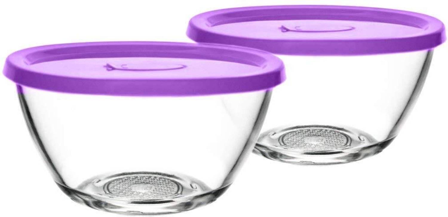 AAnami Glass Dessert Bowl with Plastic Lids Stackable Serving Storage, Airtight Lightweight Reusable 435ml