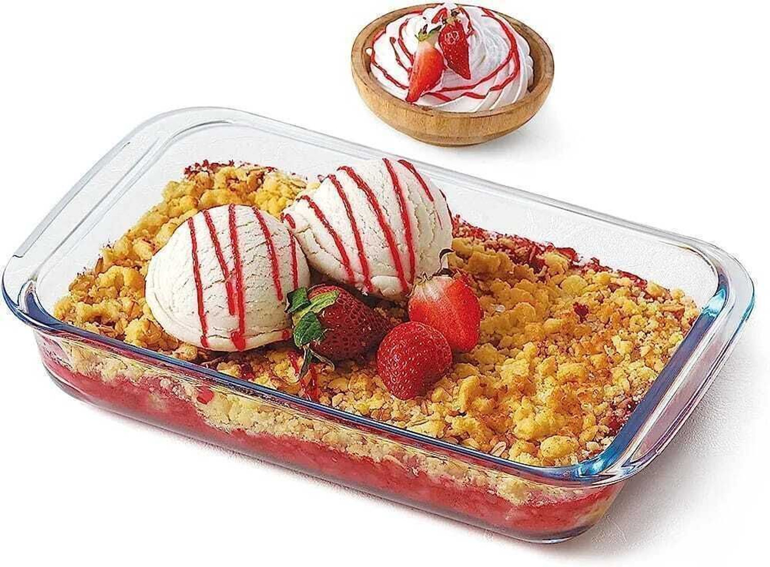 Image of PKMSHO Opalware Mixing Bowl Borosilicate Glass Microwave Oven Safe Rectangle Baking Dish 1000 ML
