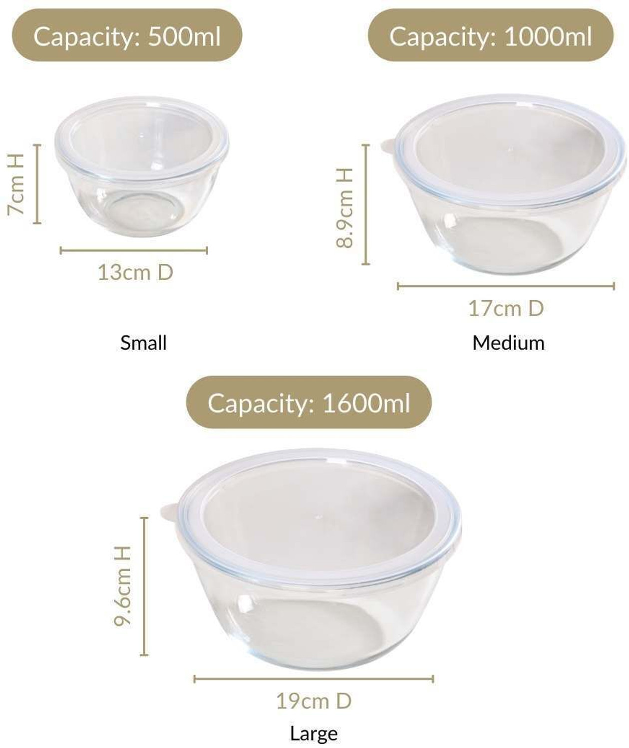 Image of Nestasia Glass Serving Bowl Set of 3 Borosilicate Glass Mixing Bowls with Lid, Microwave, Dishwasher Safe