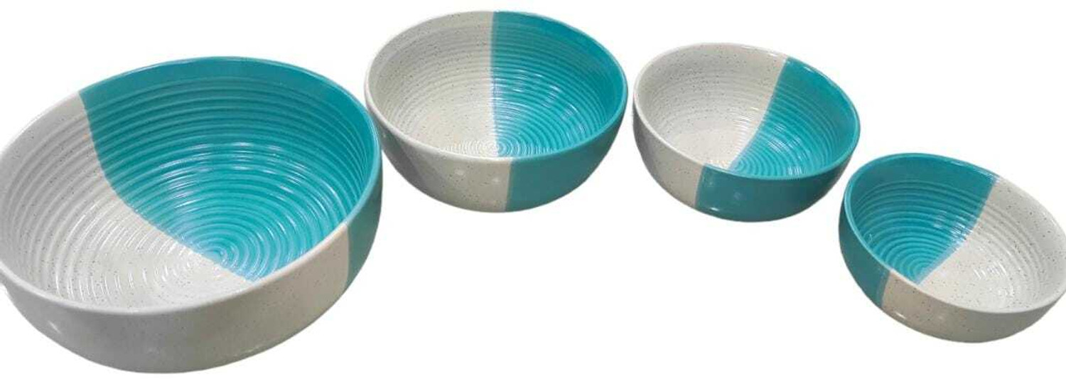 Image of Your Local Store Ceramic Serving Bowl Aqua White Bowl Set Of 4 (1000,750,500,300)ml Mixing Dinnerware Bowl Set