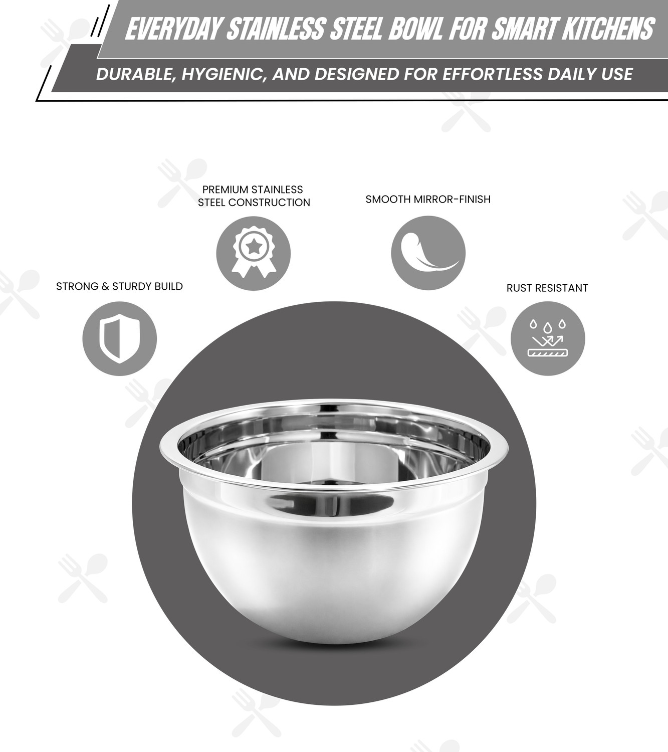 Image of Tromso Stainless Steel Mixing Bowl (Pack of 1, Steel)