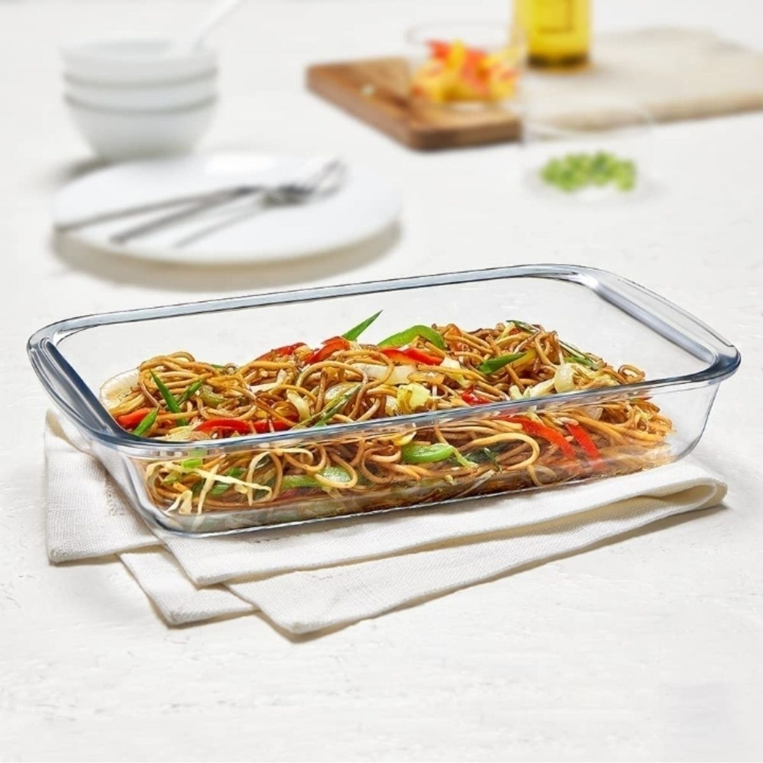 Image of PKMSHO Glass Mixing Bowl Borosilicate Glass Microwave Oven Safe Rectangle Baking Dish 1000 ML2pcs