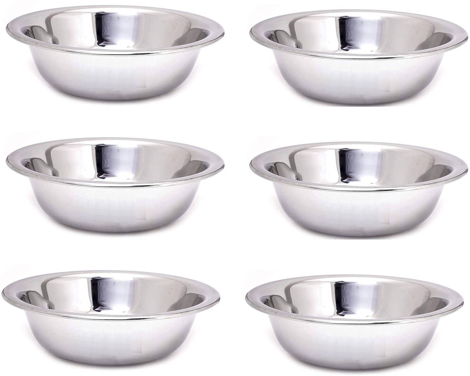 Bhavana Stainless Steel Serving Bowl Curve Light-Weight Mixing Bowl, Pack of 6, 500 ml,