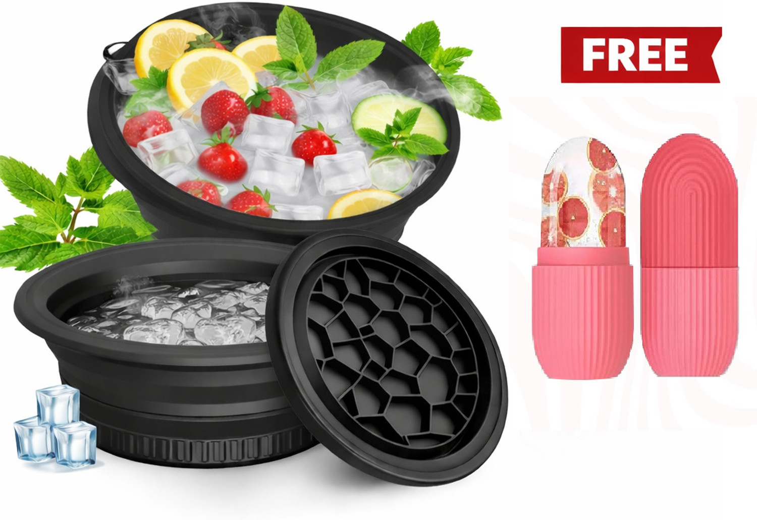 Image of Trezox Silicone Massage Bowl Ice Facial Bowl Cooling Skincare Set with Free Ice Roller for Face Therapy