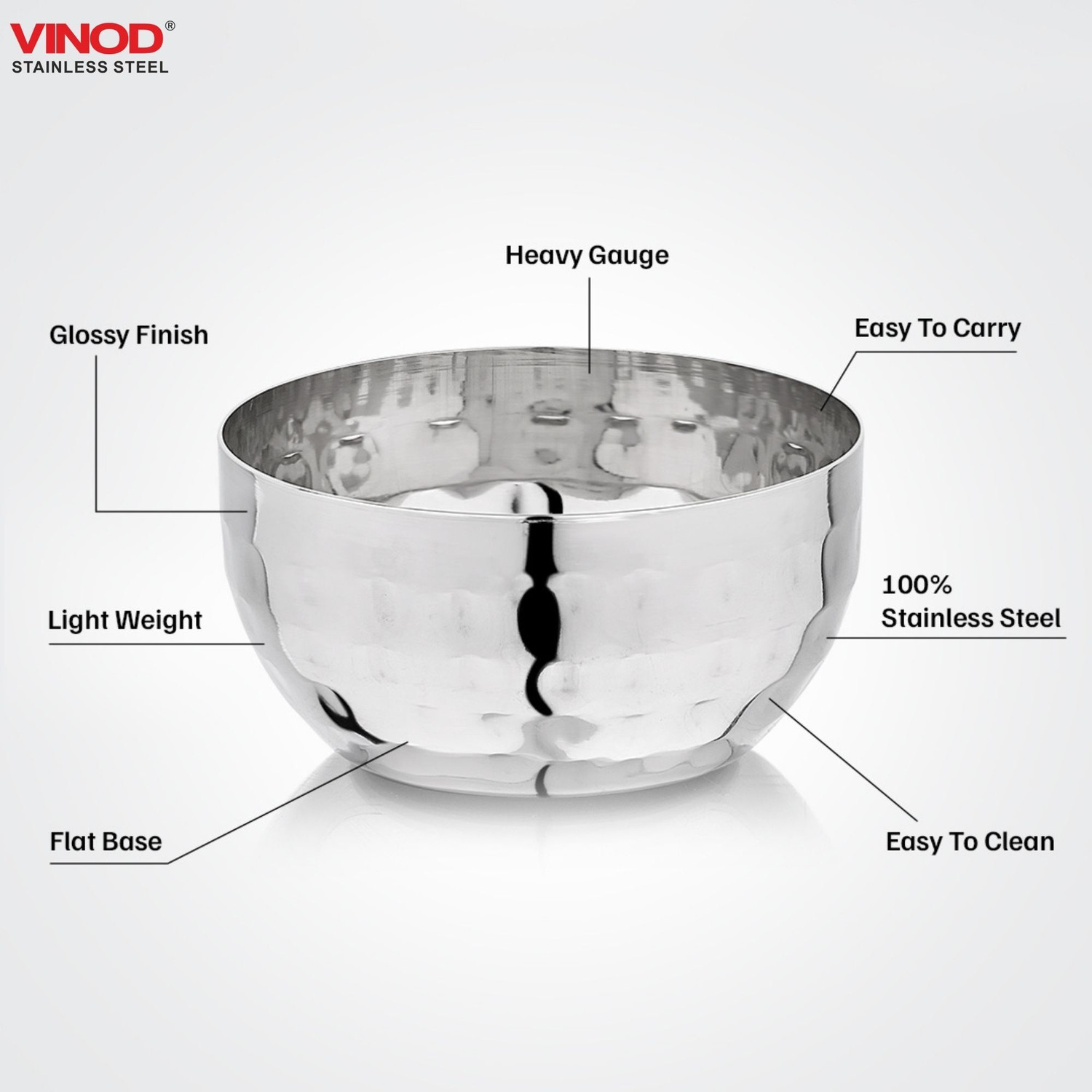 Image of VINOD Stainless Steel Serving Bowl Stainless Steel Royal Hammered Bowl, Set of 6 Piece, Capacity 325 ml, No. 6 (Pack of 6, Steel)