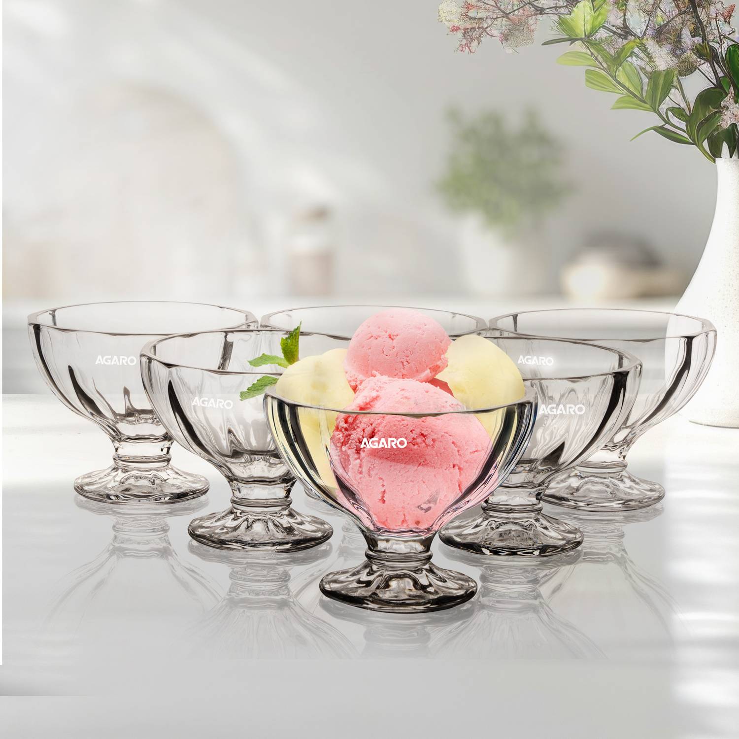 AGARO Glass Dessert Bowl Elegant Ice Cream Bowl 140ml Set of 6, Ice Cream Bowl, Dessert Cup for Sundae,
