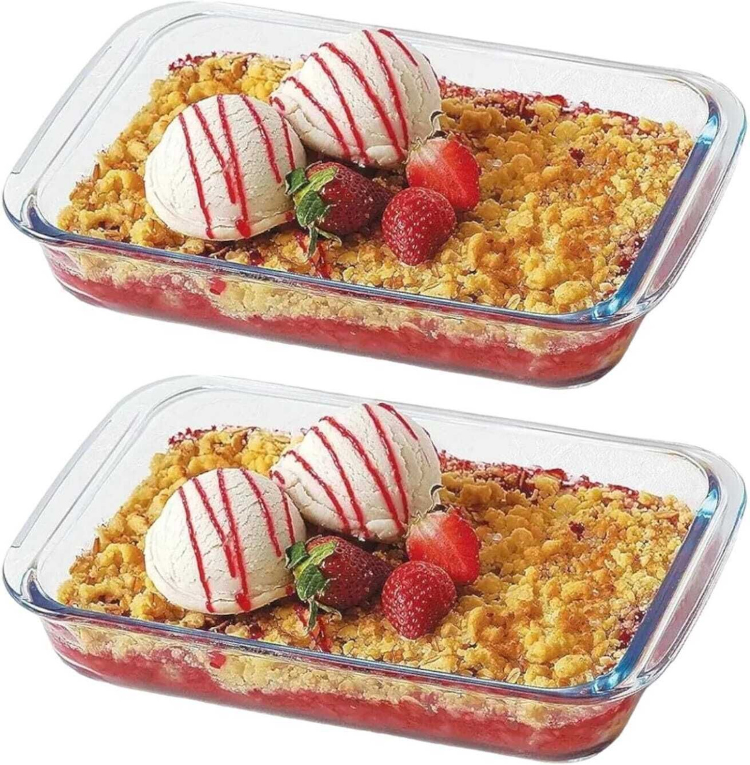 Image of PKMSHO Glass Mixing Bowl Borosilicate Glass Microwave Oven Safe Rectangle Baking Dish 1000 ML2pcs