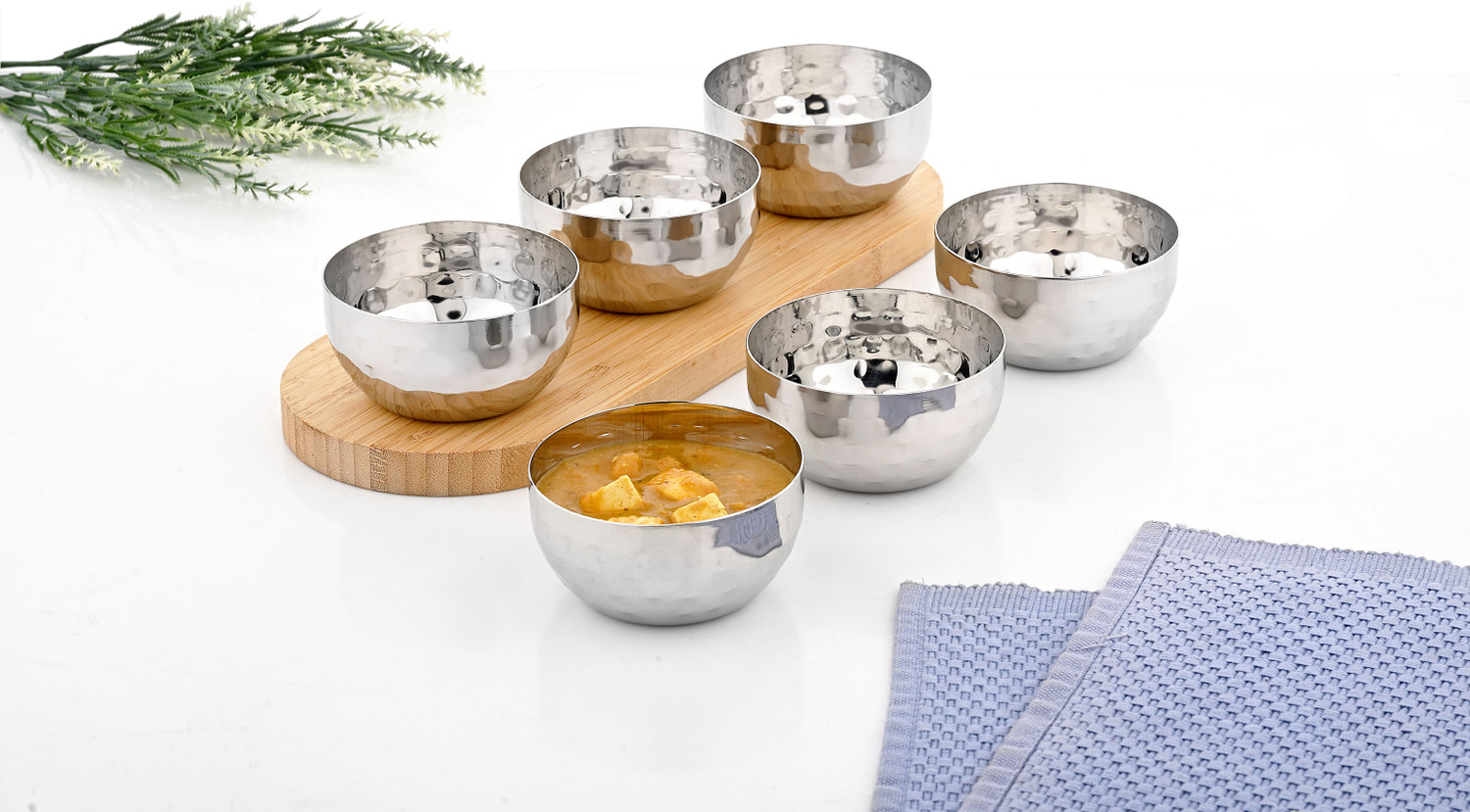 Image of VINOD Stainless Steel Serving Bowl Stainless Steel Royal Hammered Bowl, Set of 6 Piece, Capacity 325 ml, No. 6 (Pack of 6, Steel)