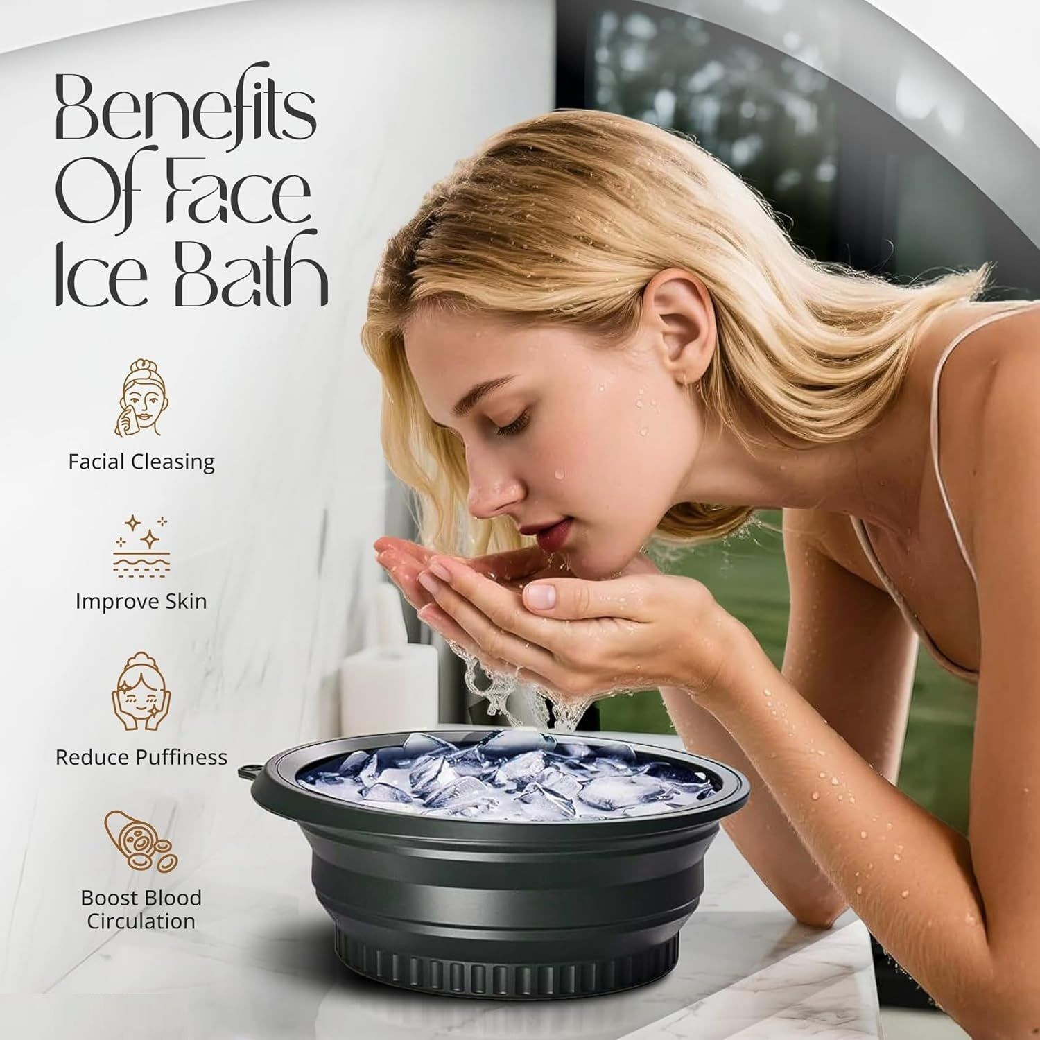 Image of kroywen Silicone Massage Bowl Facial Ice Bath, Collapsible Bowl for Face Ice Bath with Built-in Icetray,