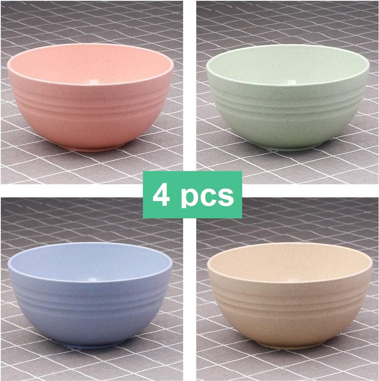 Image of PRANIJ Plastic Serving Bowl Set of 4 Unbreakable Wheat Straw Fiber Cereal Bowls Disposable