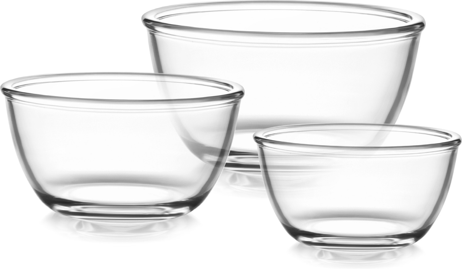 Image of cello Glass Mixing Bowl Ornella Toughened Glass Bowl Without Lid | Transparent | (500ml, 1000ml, 1500ml) (Pack of 3, Clear)