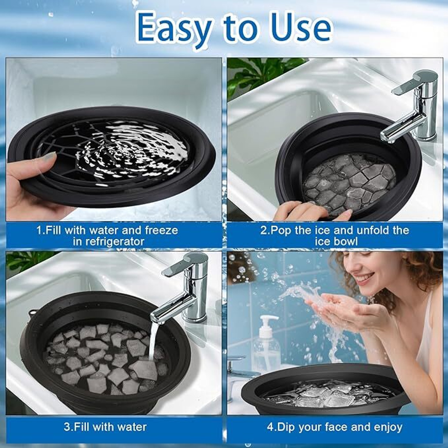 Image of DR.VS Collapsible Ice Facial Bowl with Lid Black Silicone Ice Cube Tray