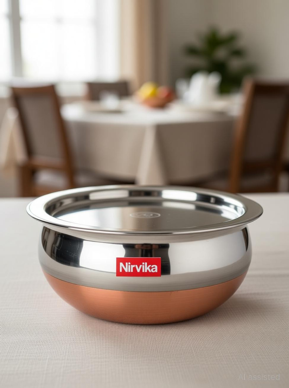 Image of Nirvika Stainless Steel Serving Bowl Stainless Steel Handi Set Copper Bottom handi set of 5 Cookware / Container /pot pan /patila /bhagona /Serving bowl /biryani cook & serve Set With Lids (Stainless Steel, Copper, Induction Bottom) Capacity 400 ML 650 ML and 800 ML 1200 ML,1600 ml