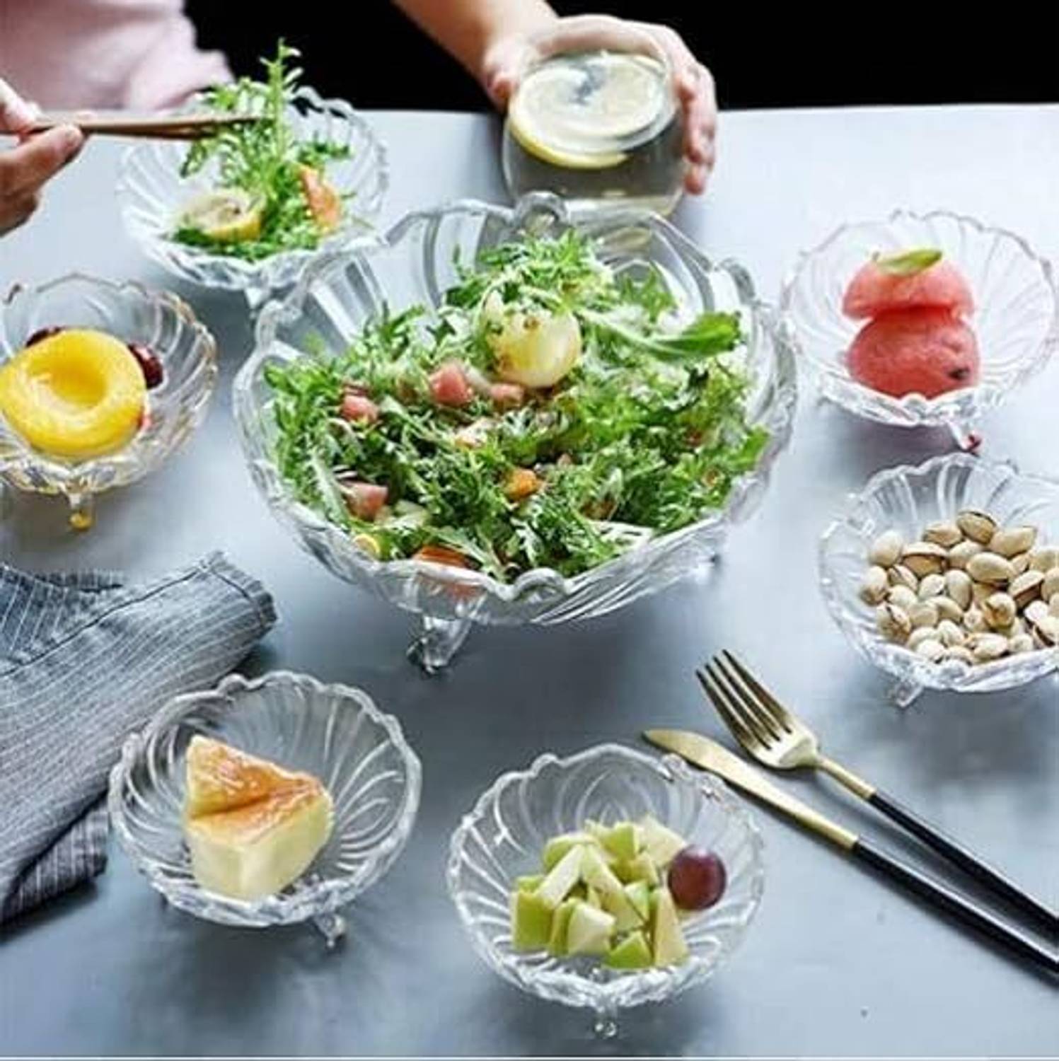 GREATZON Glass Decorative Bowl Crystal Flower Cut Designer Glass