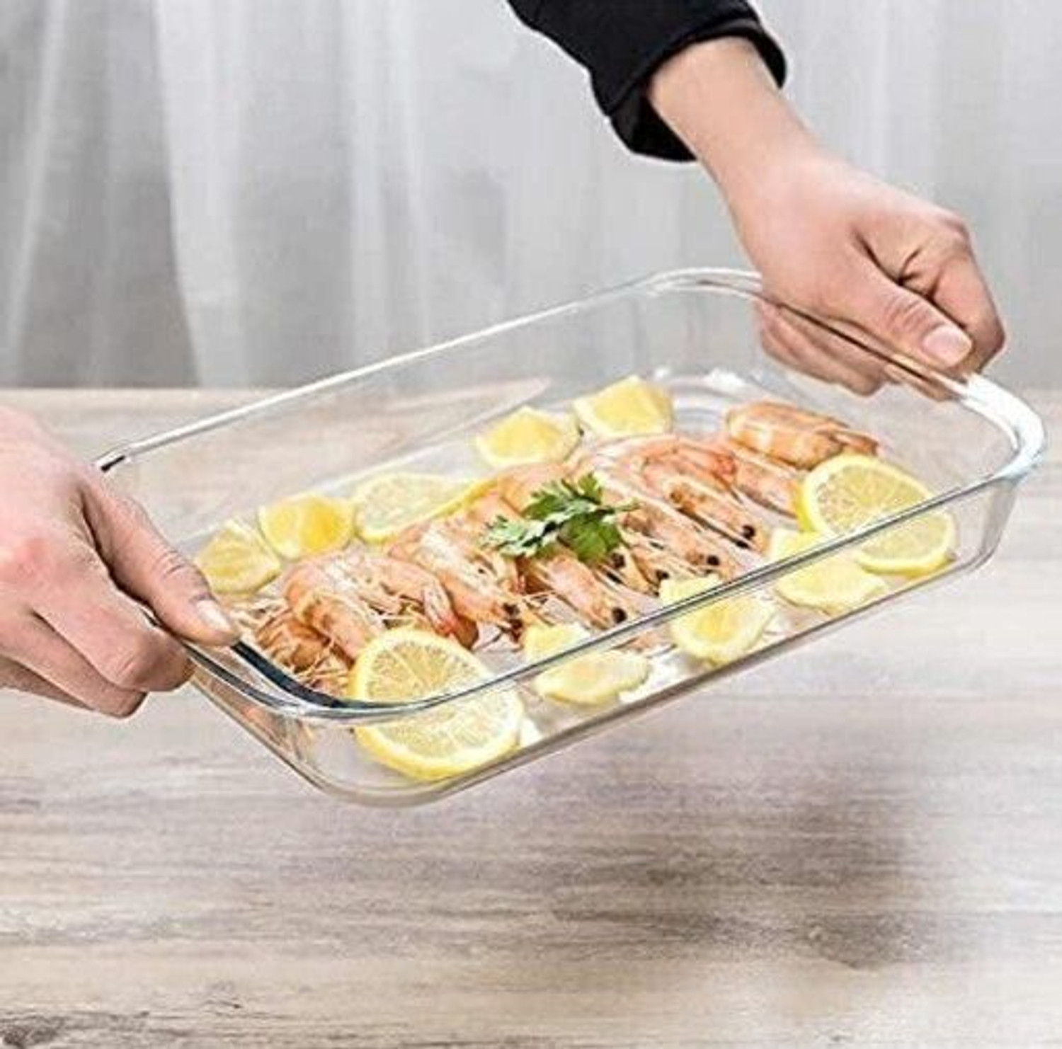 Image of PKMSHO Opalware Mixing Bowl Borosilicate Glass Microwave Oven Safe Rectangle Baking Dish 1000 ML
