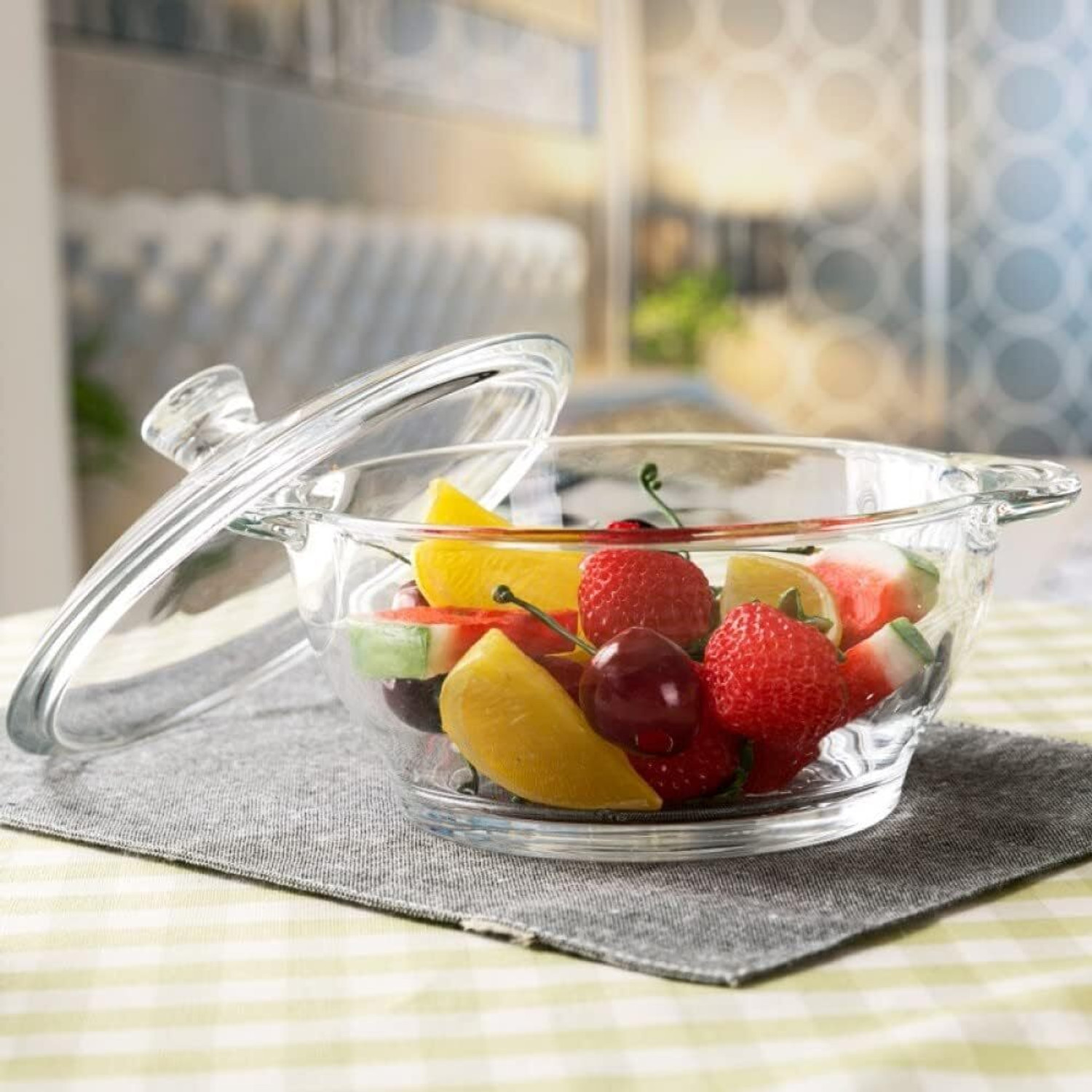 Image of STARKENDY Glass Serving Bowl Glass Casserole With Lid, Food Serving Bowl With Lid, Oven & Microwave Safe Disposable