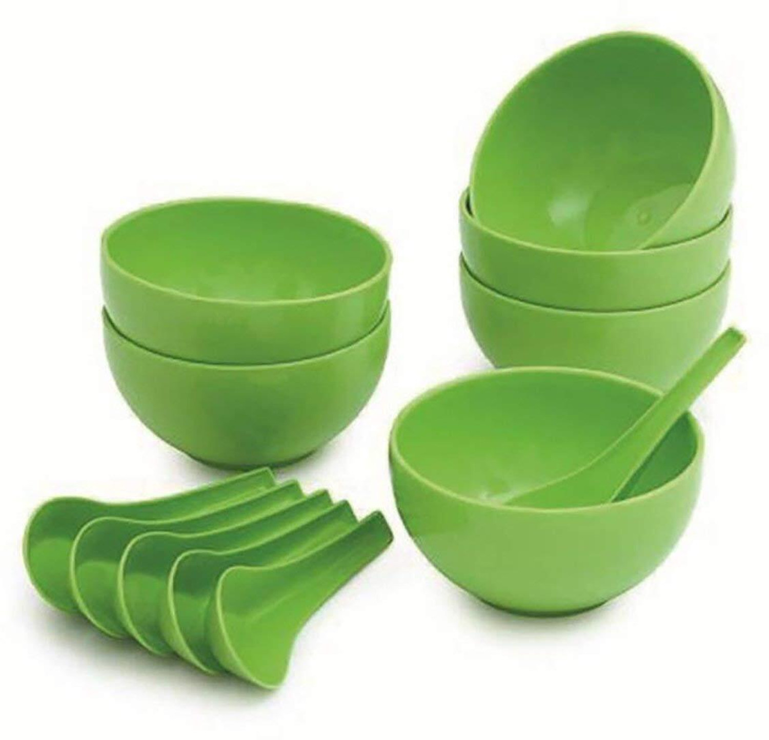Image of Bienvenue Plastic Serving Bowl Plastic Soup Bowl-Spoon Set of 6 Bowls and 6 Spoons