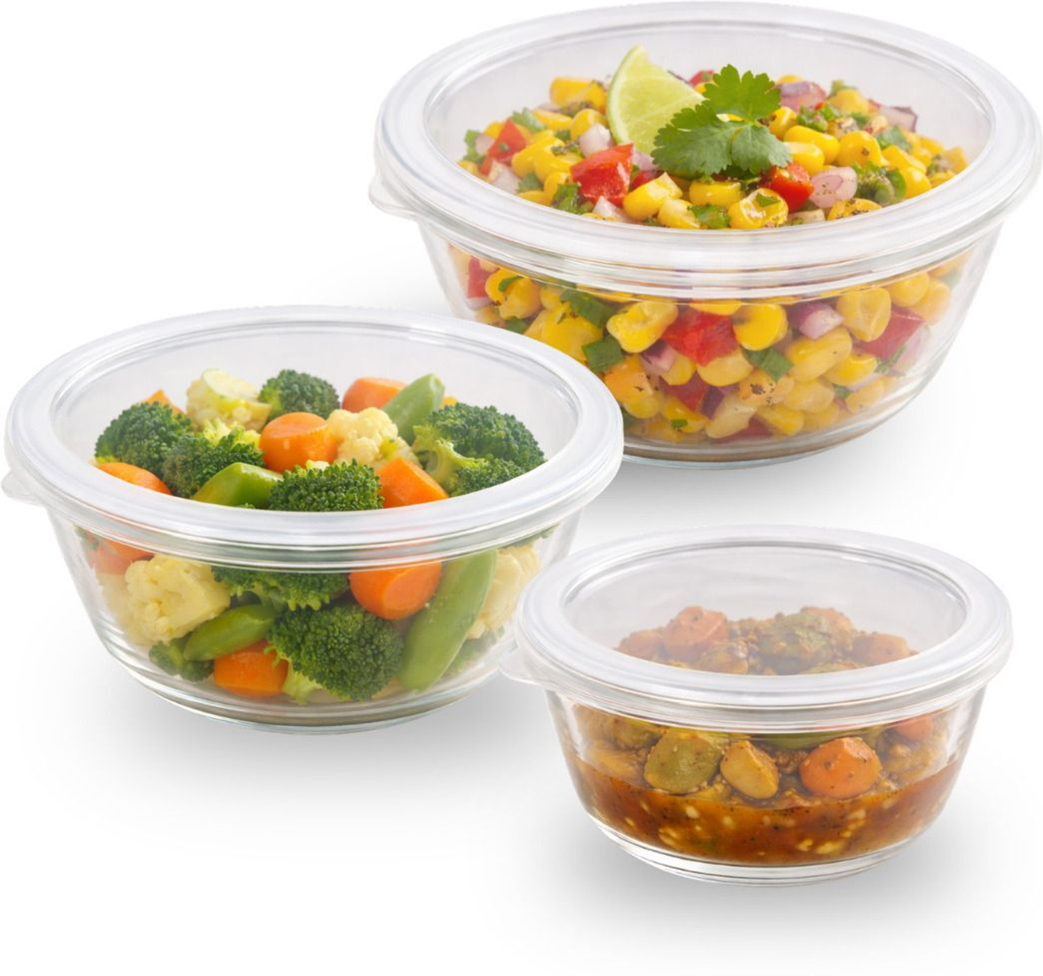 Image of Nestasia Glass Serving Bowl Set of 3 Borosilicate Glass Mixing Bowls with Lid, Microwave, Dishwasher Safe