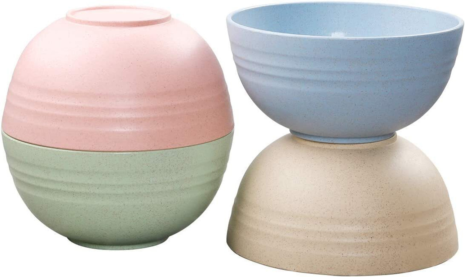 Image of PRANIJ Plastic Serving Bowl Set of 4 Unbreakable Wheat Straw Fiber Cereal Bowls Disposable