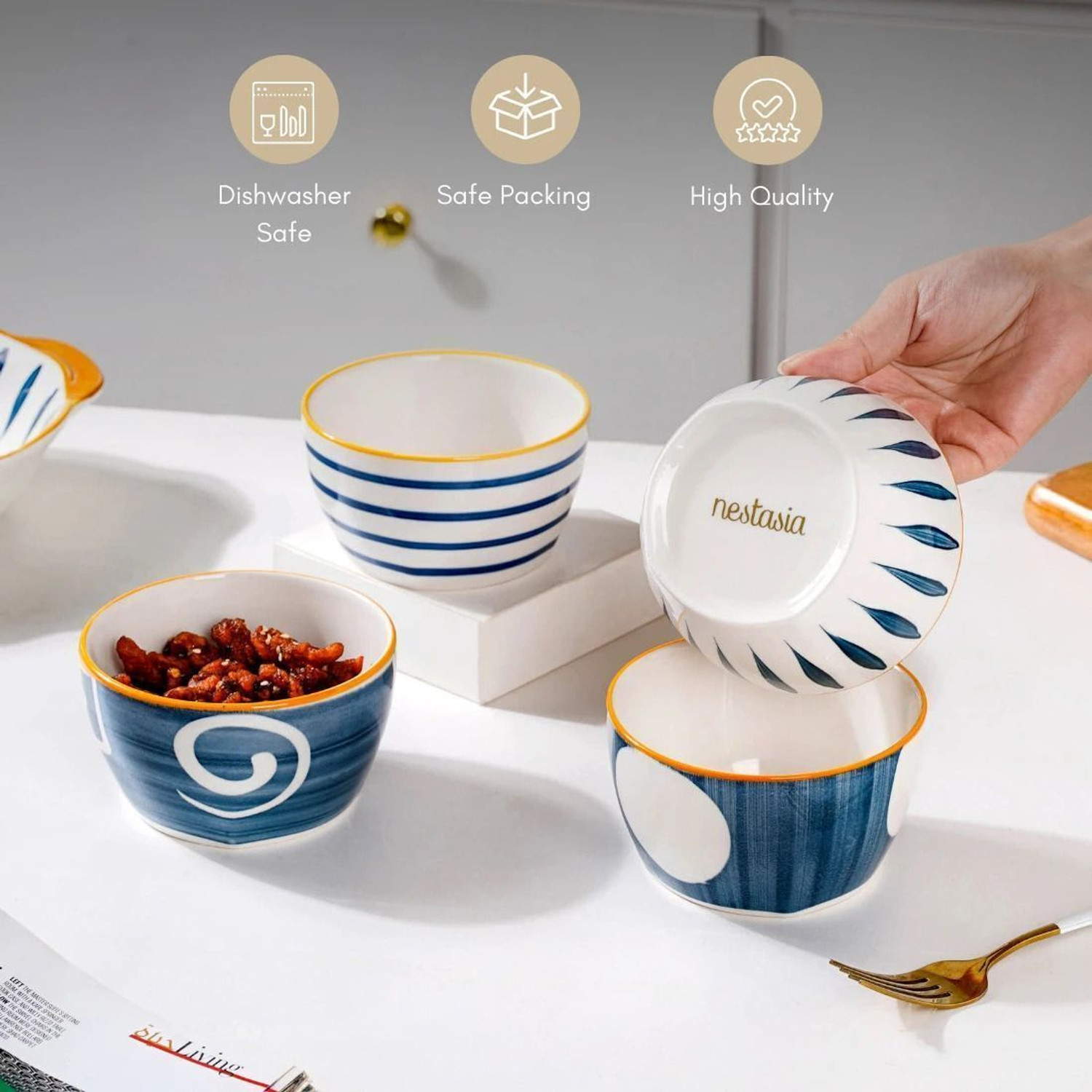 Image of Nestasia Ceramic Serving Bowl Ceramic Bowl Set of 4 - Microwave & Dishwasher Safe, BPA & Lead-Free