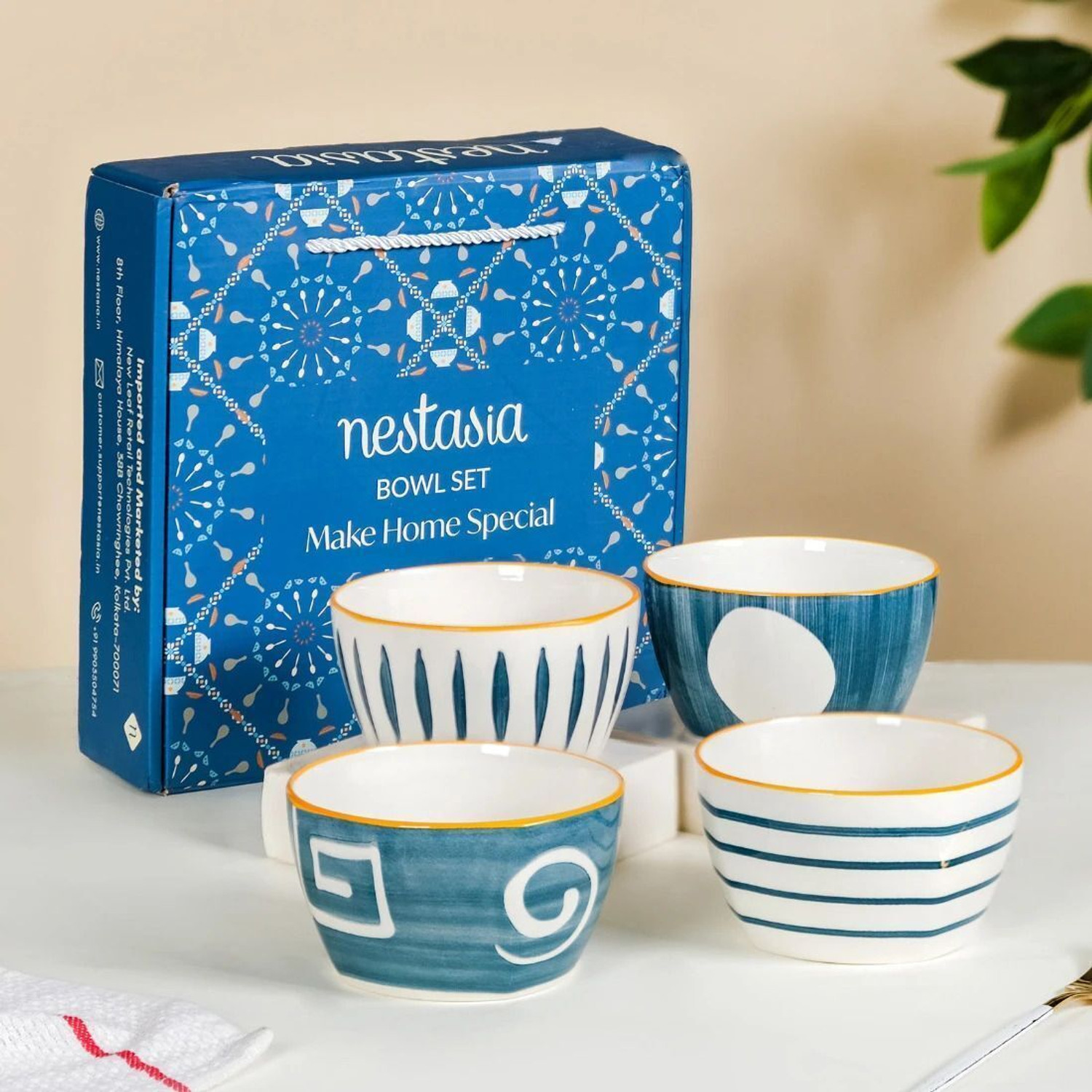 Image of Nestasia Ceramic Serving Bowl Ceramic Bowl Set of 4 - Microwave & Dishwasher Safe, BPA & Lead-Free