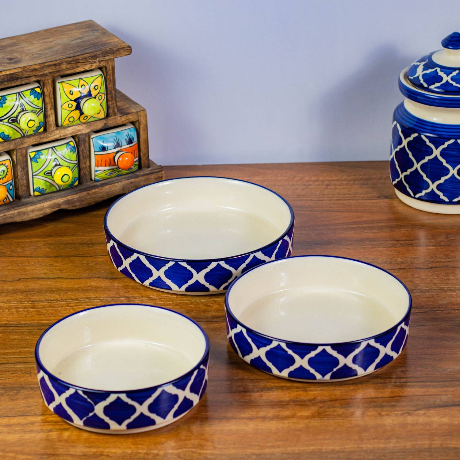 CERAMICTown Ceramic Salad Bowl Ceramic Blue Salad Set | Ceramic Salad Trey Set | Ceramic Bowl Set