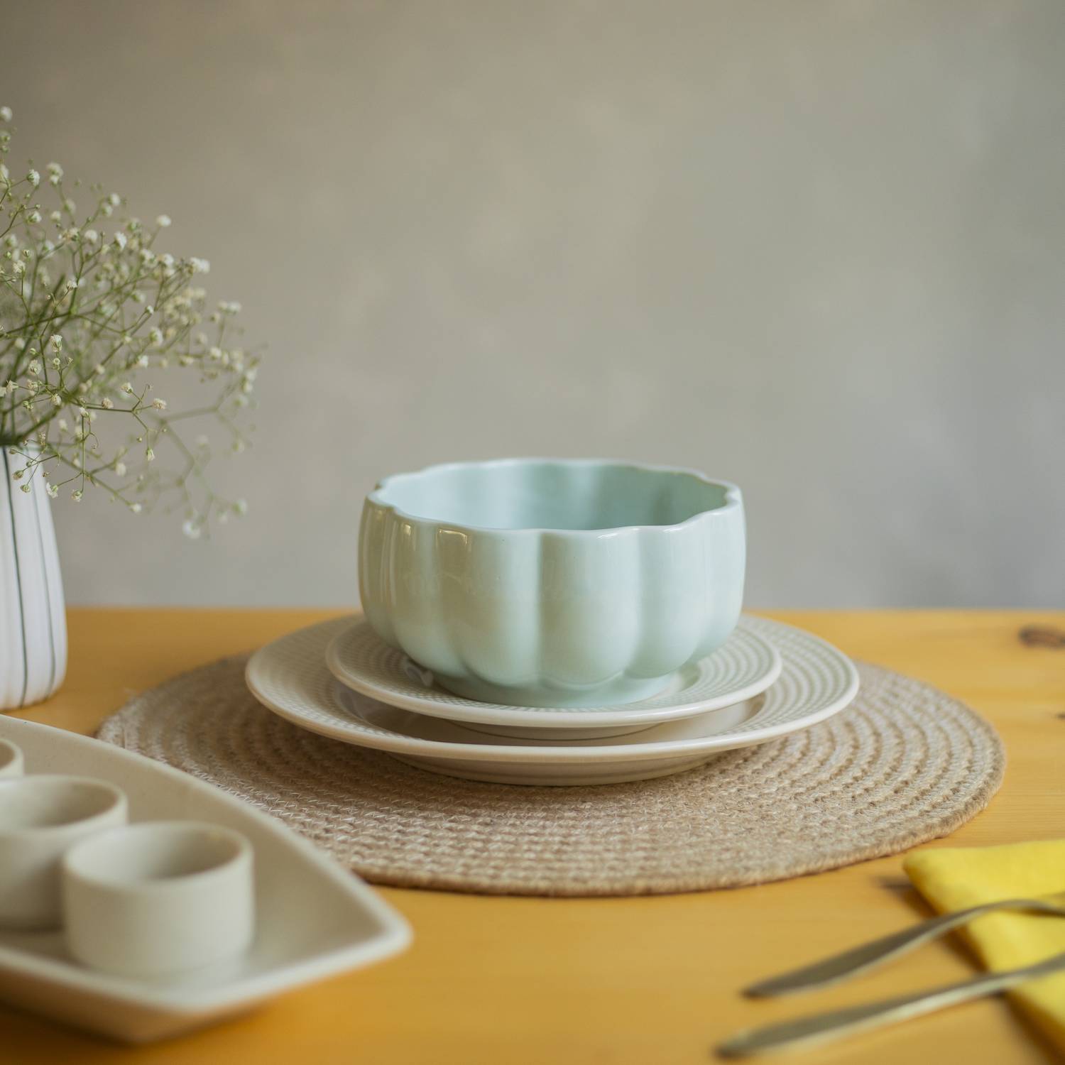10club Ceramic Serving Bowl Kharbuja Bowls - 1Pc | Ceramic Diningware | Microwave Safe | Turquoise