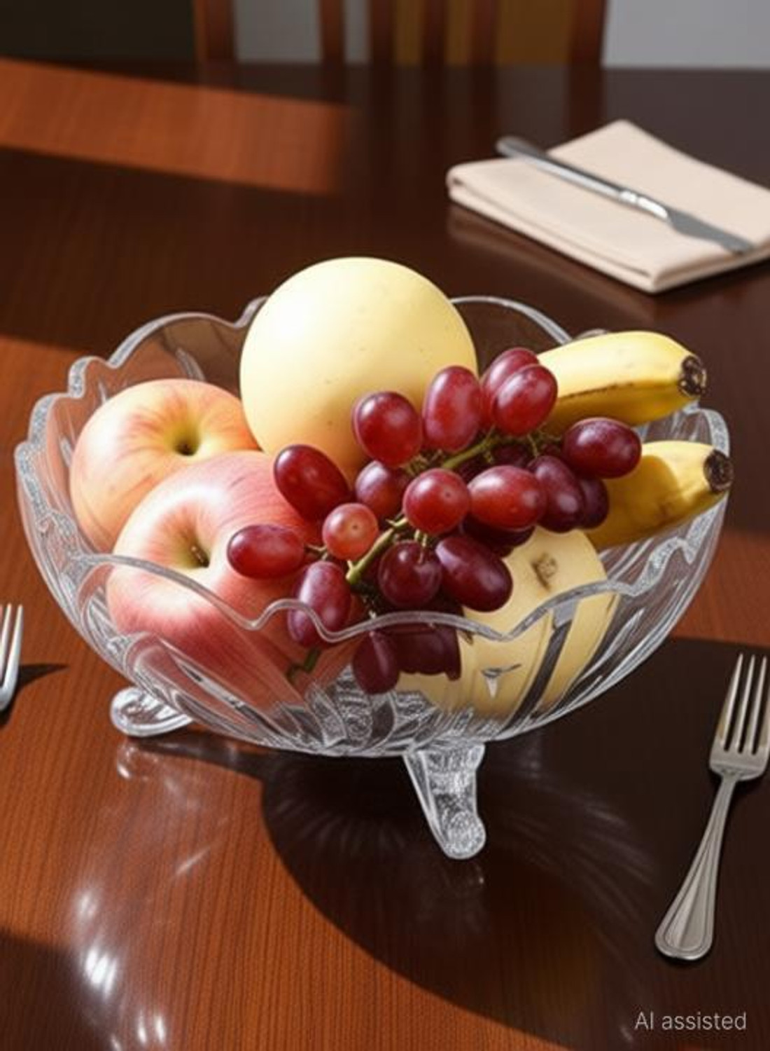 Image of Wallsenterprise Glass Vegetable Bowl Designer Glass Serving Bowl, Table Fruit Bowl Flat Base, Crystal Flower Cut