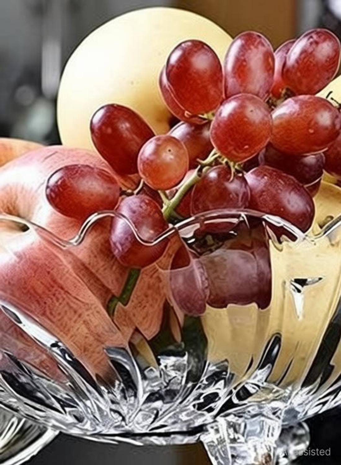 Image of Wallsenterprise Glass Vegetable Bowl Designer Glass Serving Bowl, Table Fruit Bowl Flat Base, Crystal Flower Cut